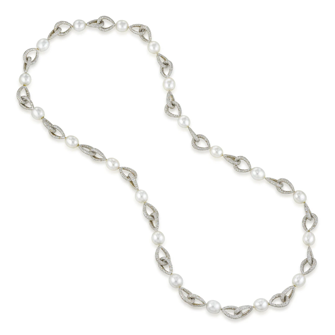 Pearl and Diamond Long Necklace