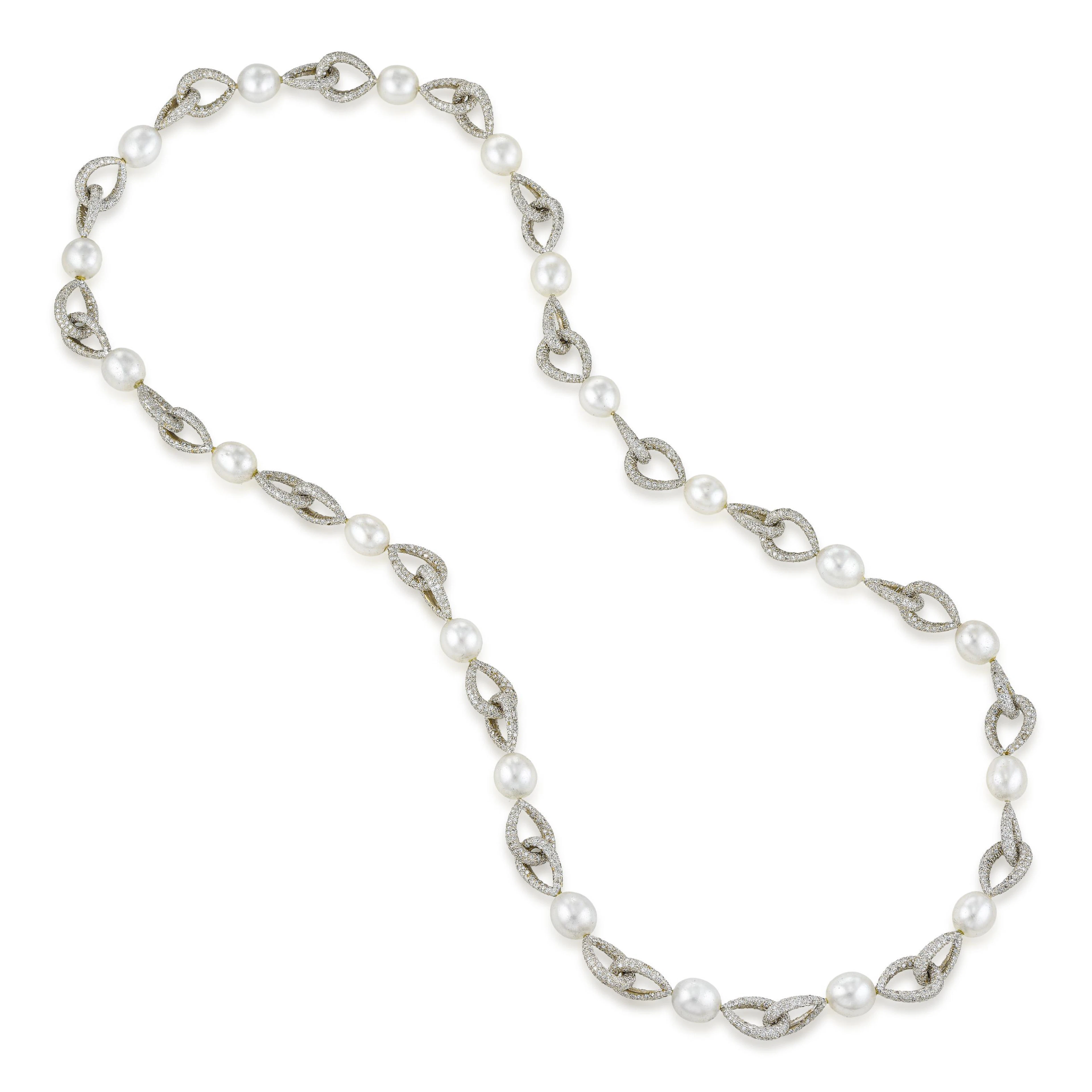 Pearl and Diamond Long Necklace