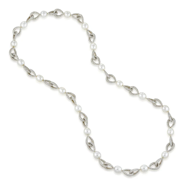 Pearl and Diamond Long Necklace