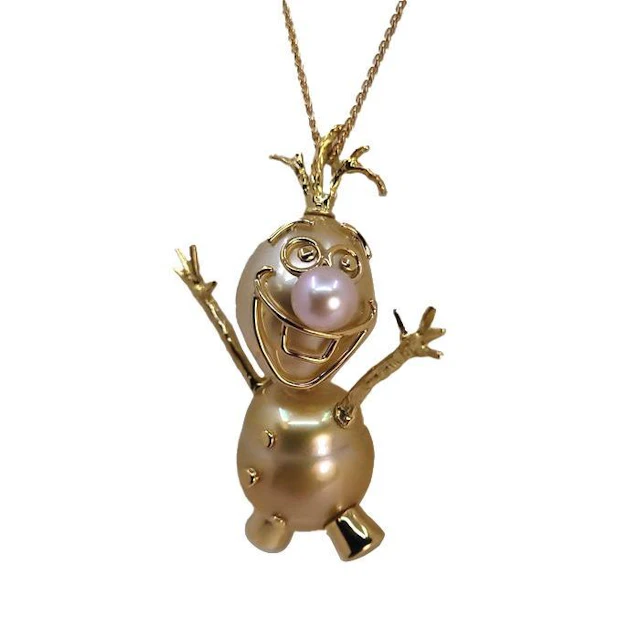 Deep Golden South Sea Pearl Snowman Pendant Necklace