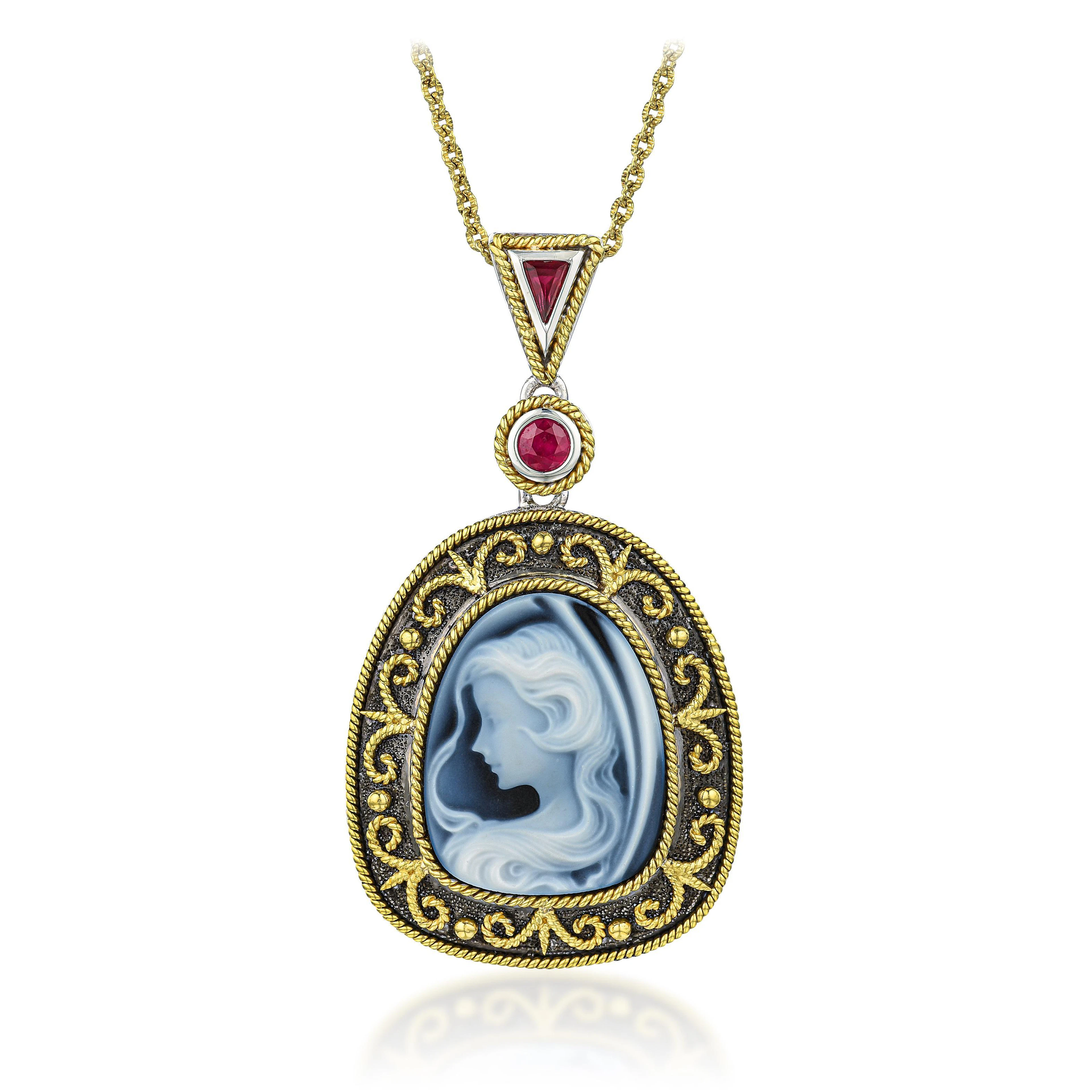 Cameo and Ruby Pendant Necklace