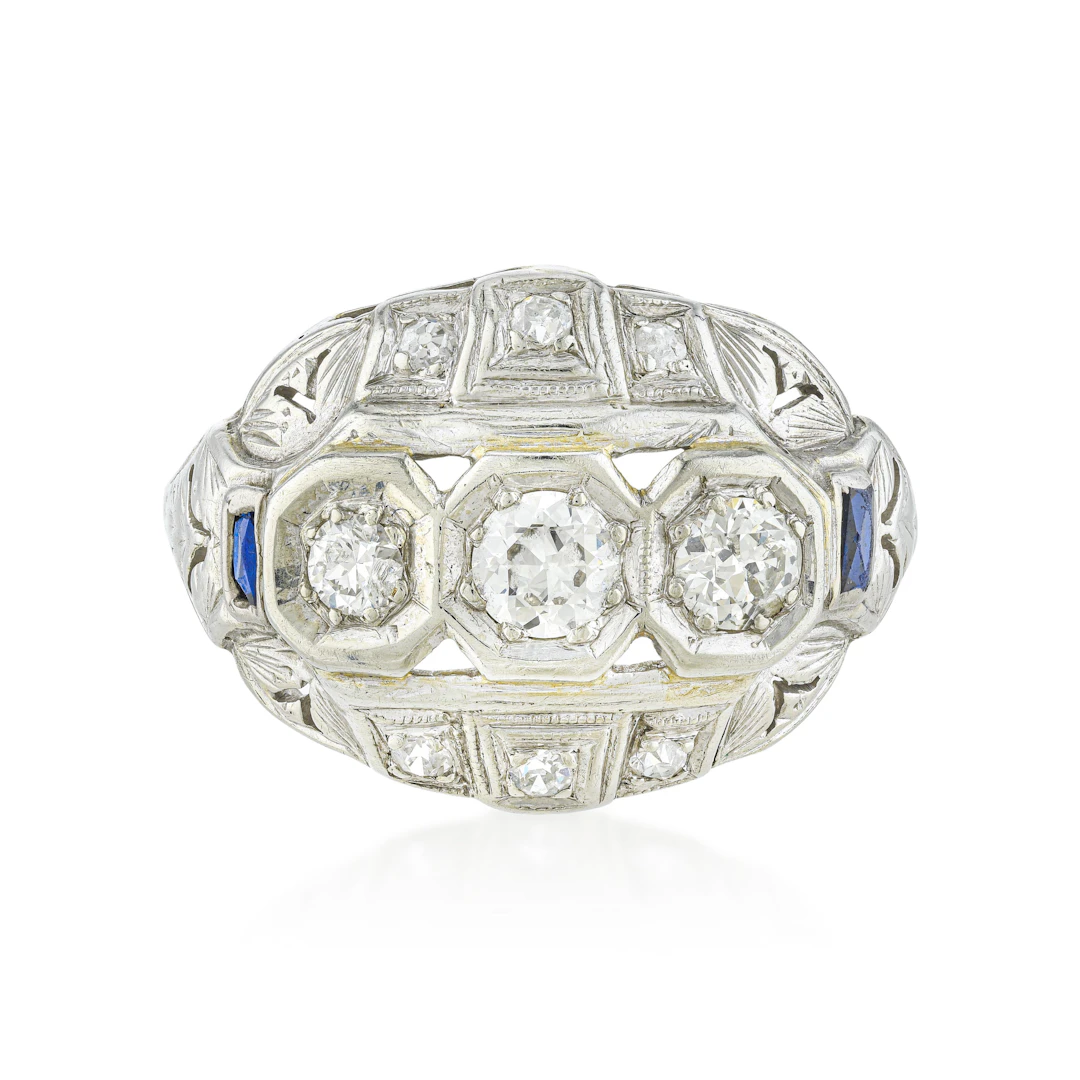 Old European Cut Diamond and Sapphire Ring