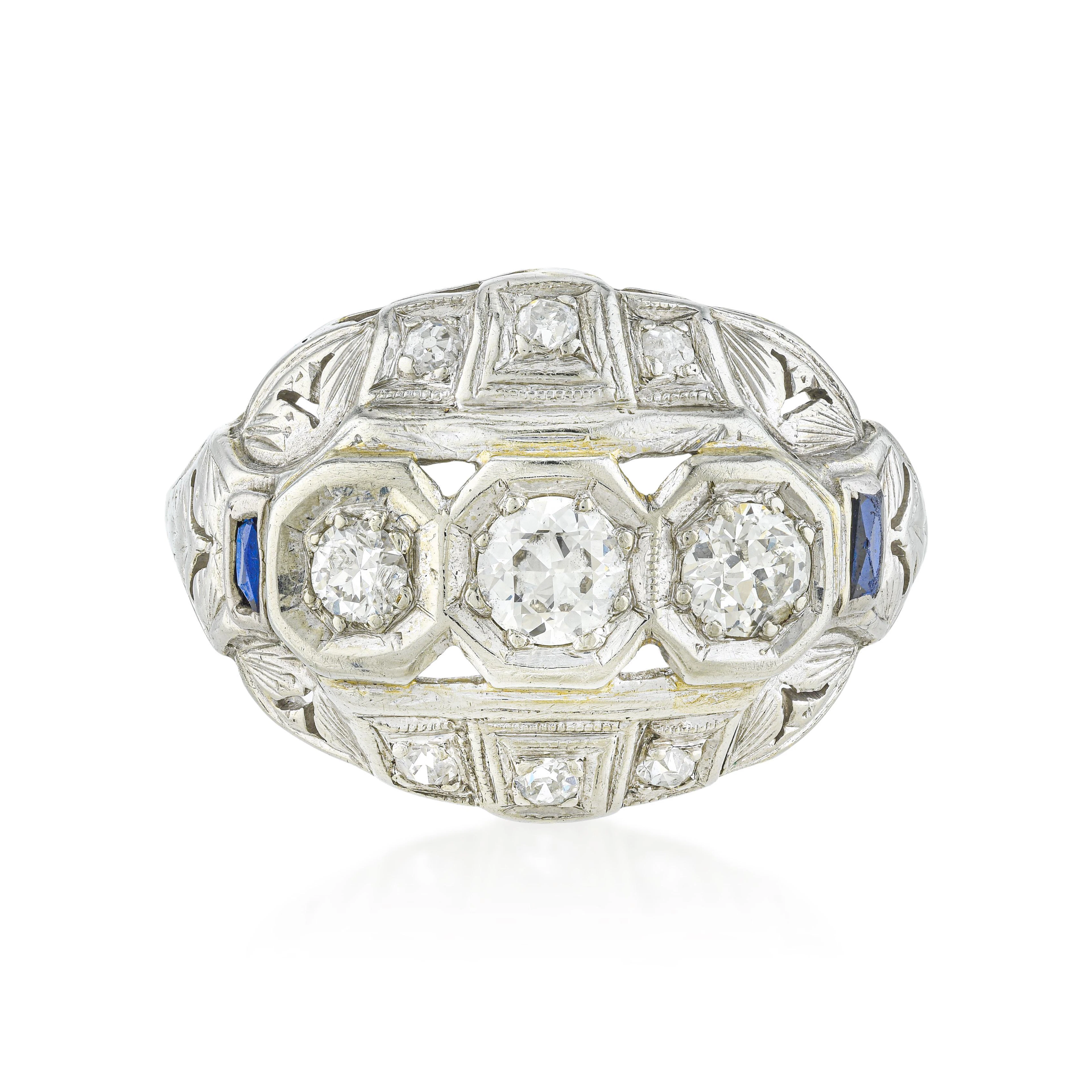 Old European Cut Diamond and Sapphire Ring