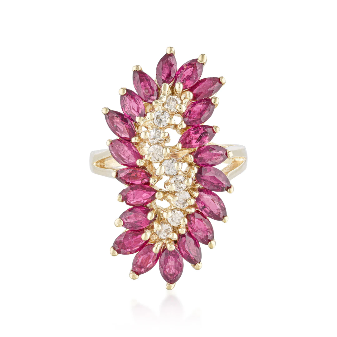 Marquise Ruby and Diamond Waterfall Ring