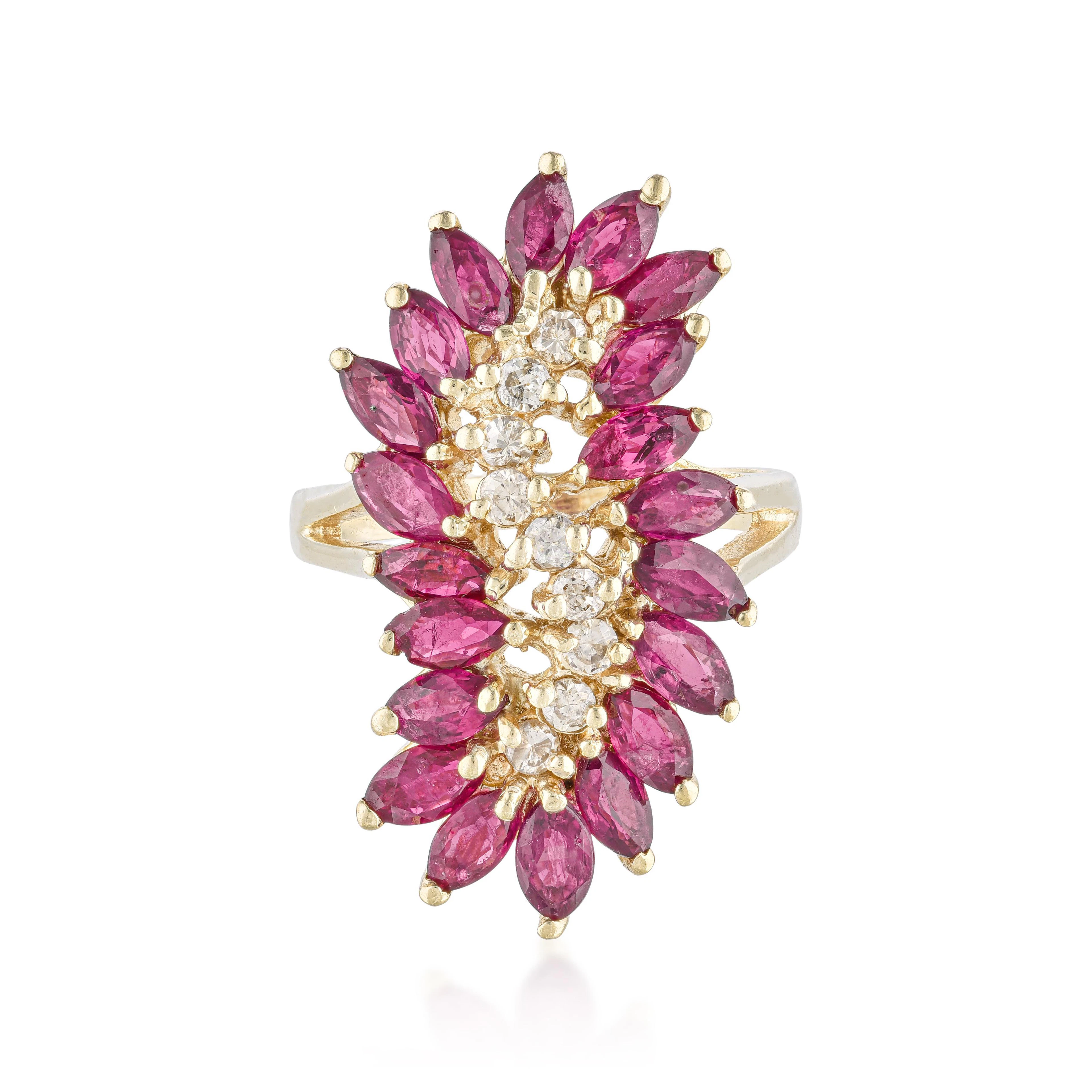 Marquise Ruby and Diamond Waterfall Ring