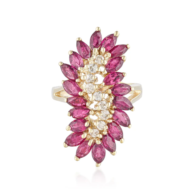 Marquise Ruby and Diamond Waterfall Ring