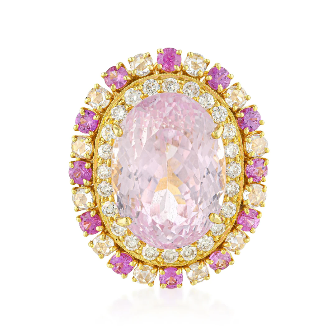 Kunzite Pink Sapphire and Diamond Ring