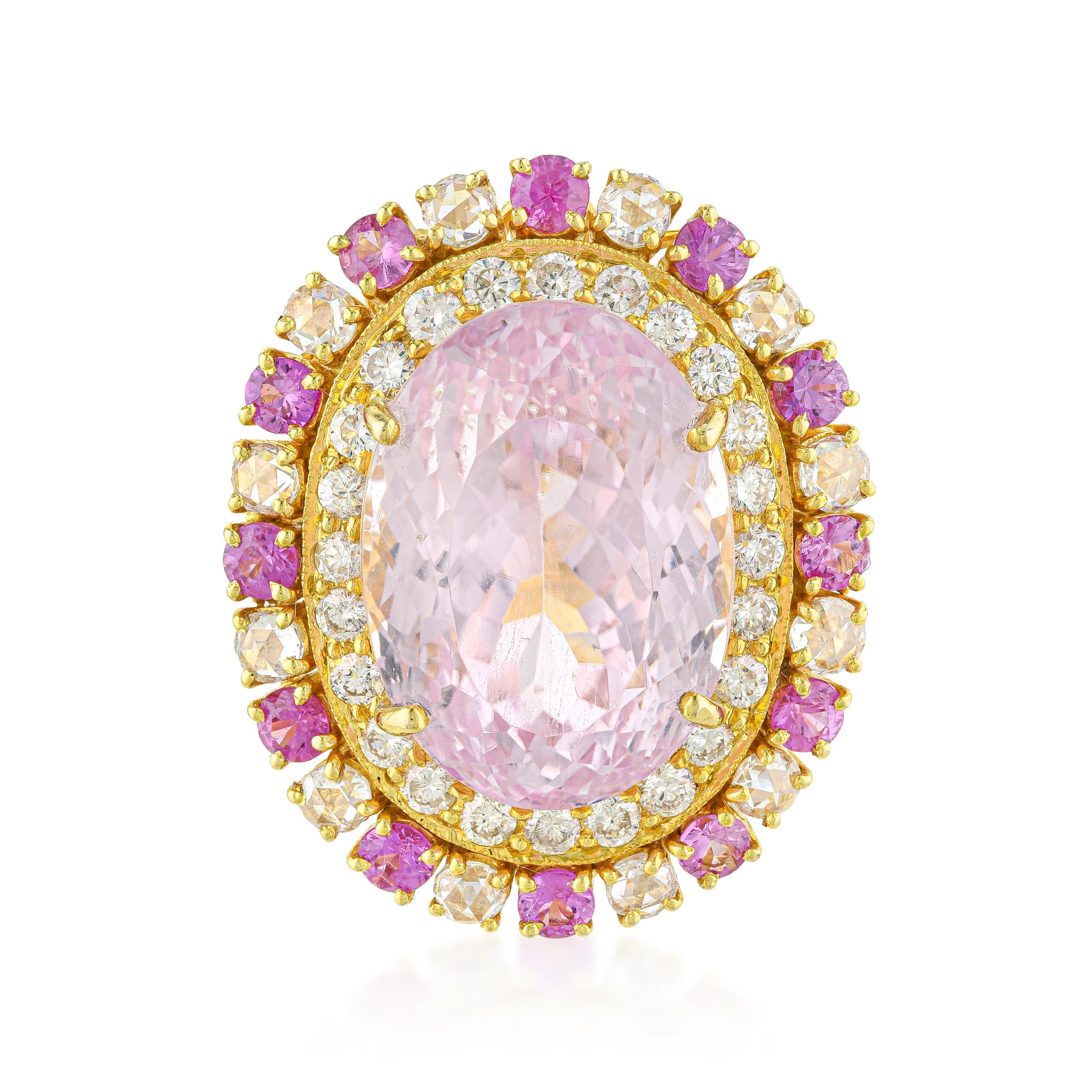 Kunzite Pink Sapphire and Diamond Ring