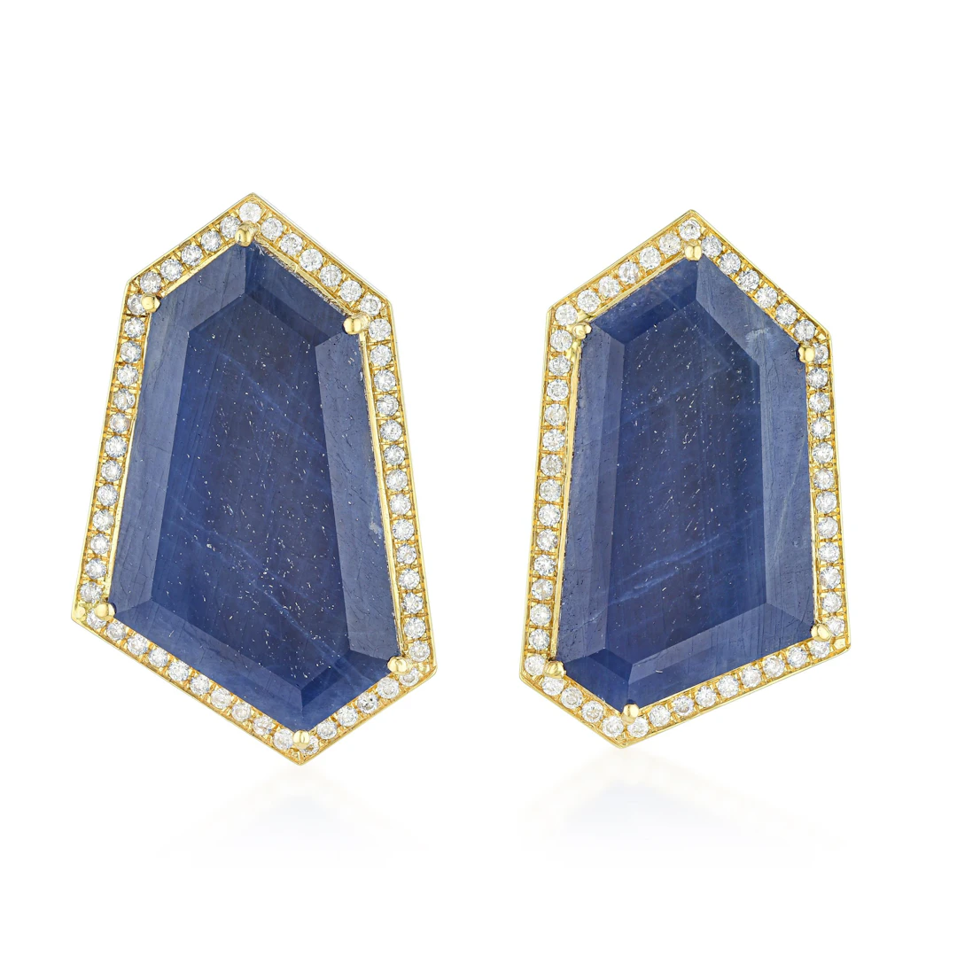 Geometric Sapphire and Diamond Earrings
