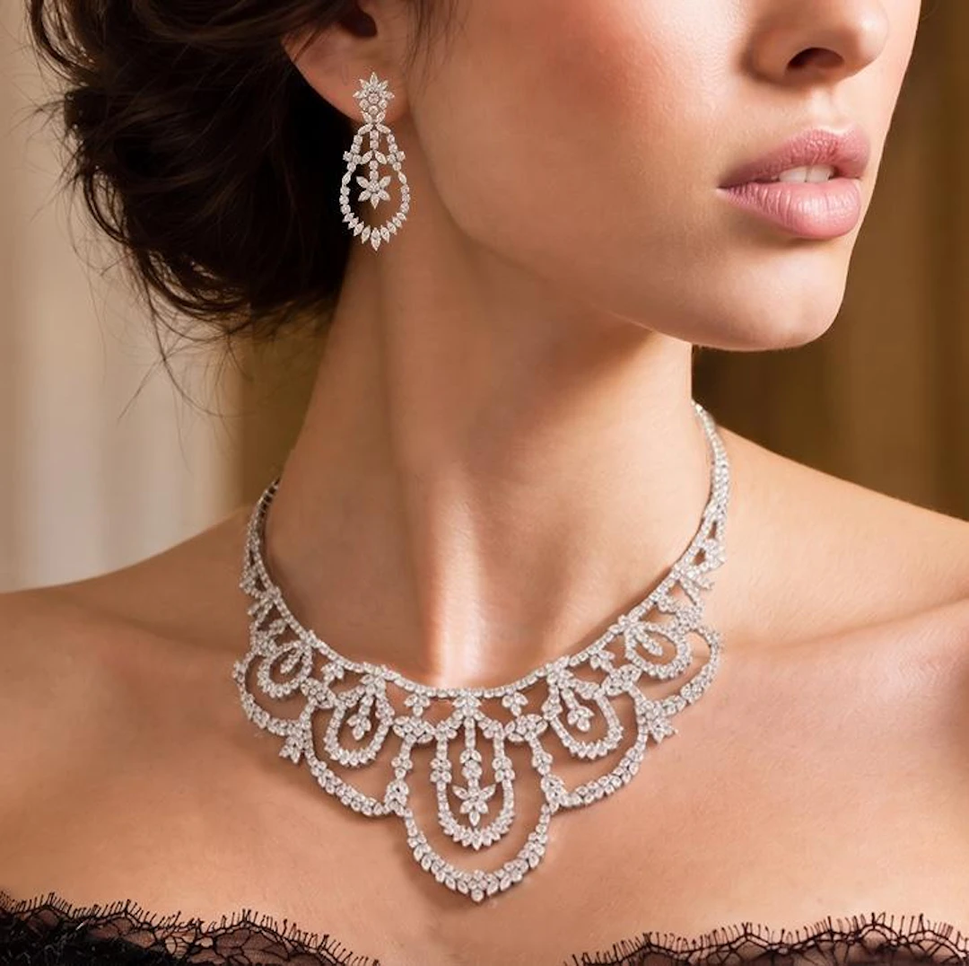Diamond Garland Necklace and Earrings Set