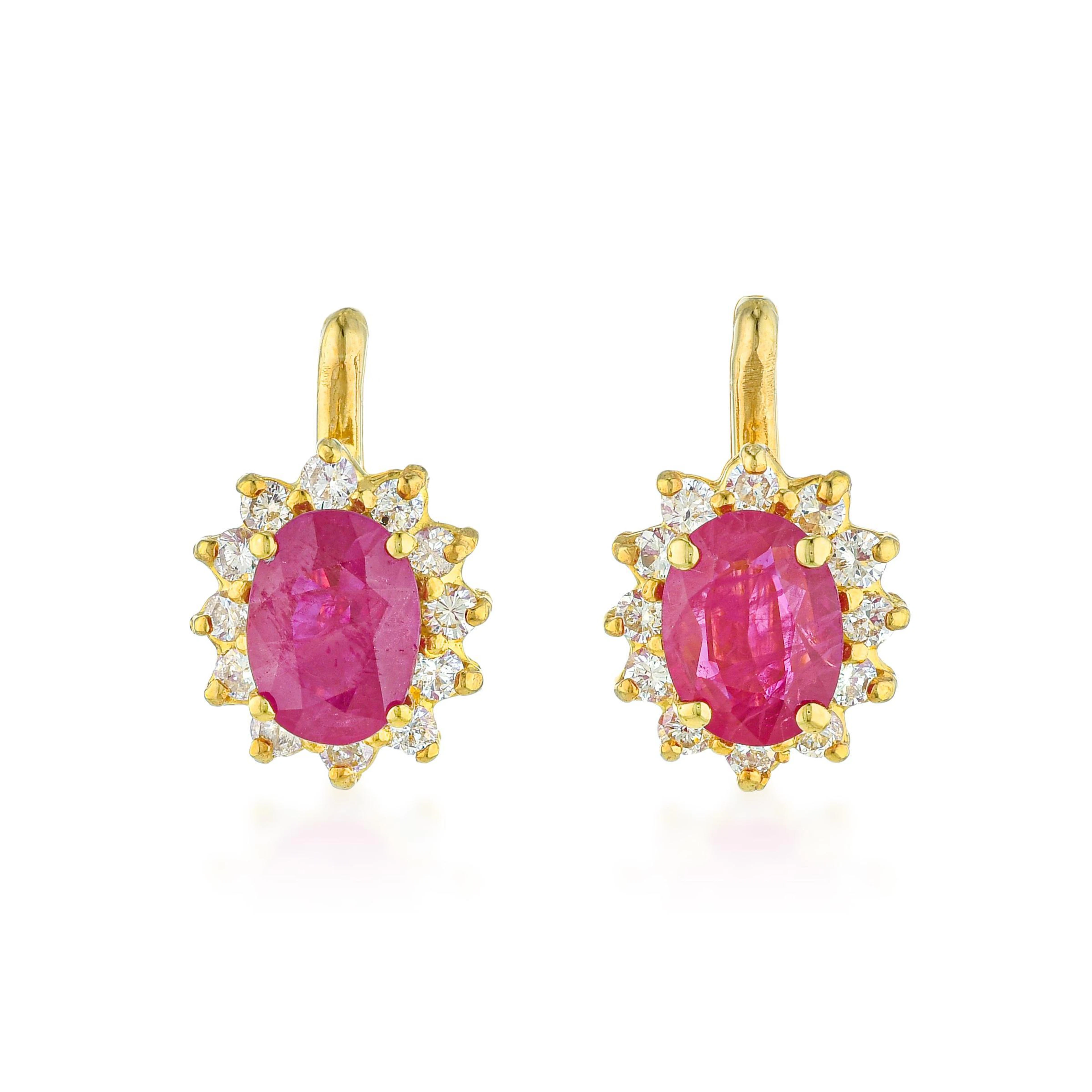 Vintage Ruby and Diamond Cluster Earrings