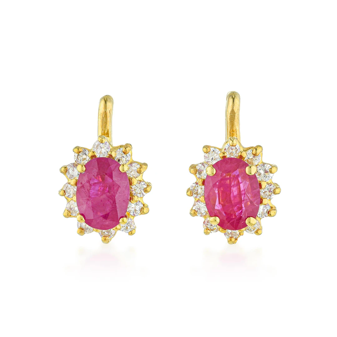 Vintage Ruby and Diamond Cluster Earrings