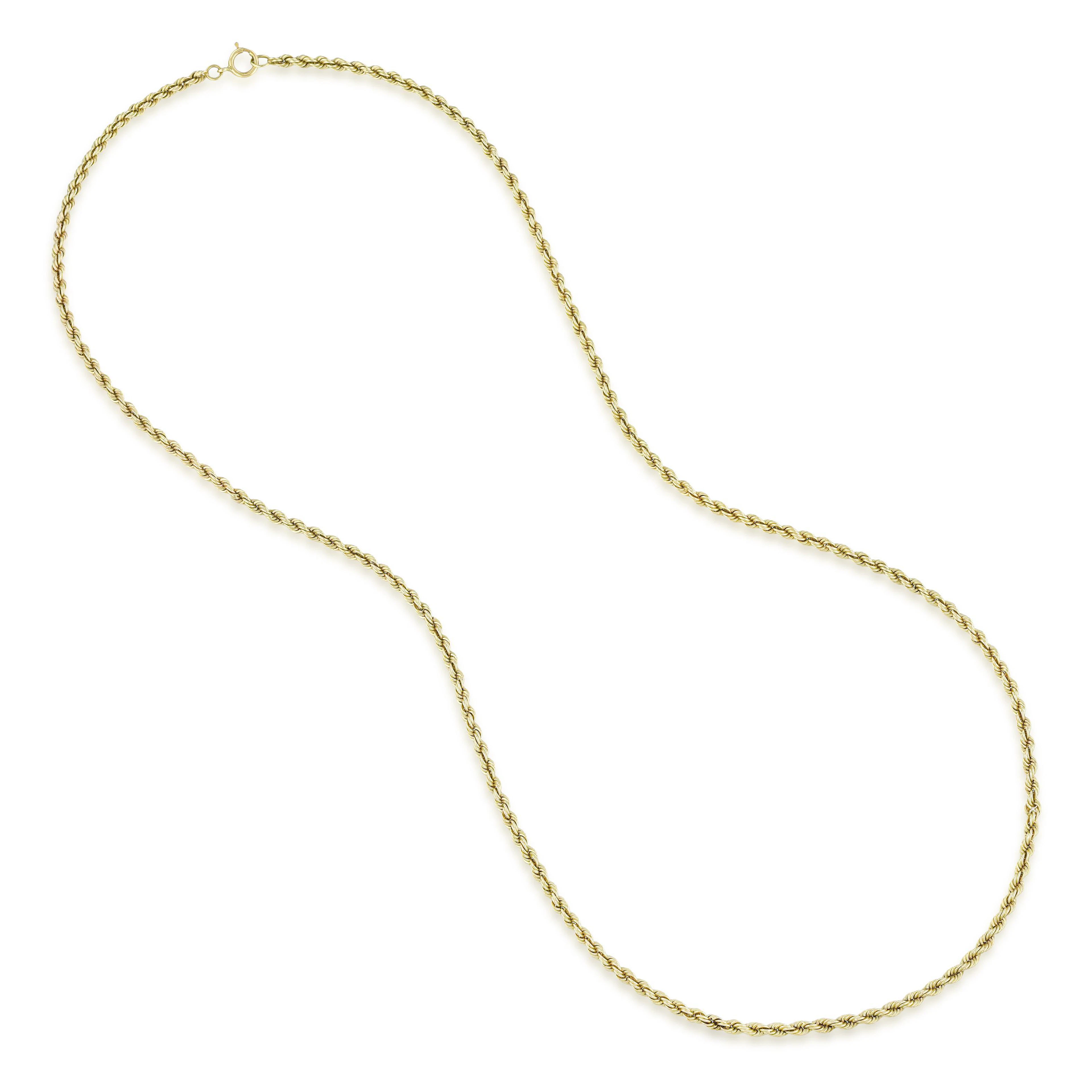 14K Gold Rope Chain Necklace, 24 Inches 3 mm