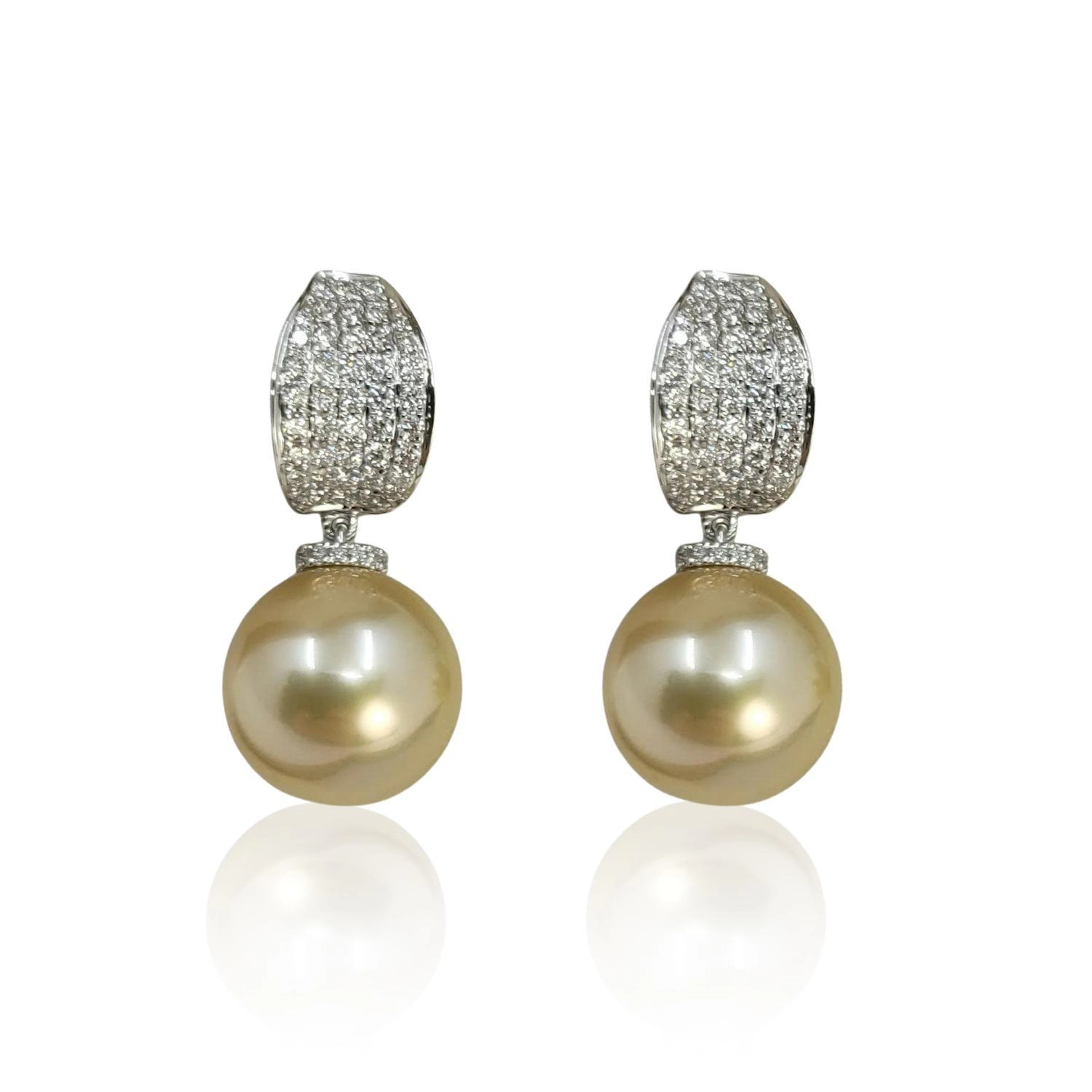 Deep Golden South Sea Pearl and Diamond Earrings