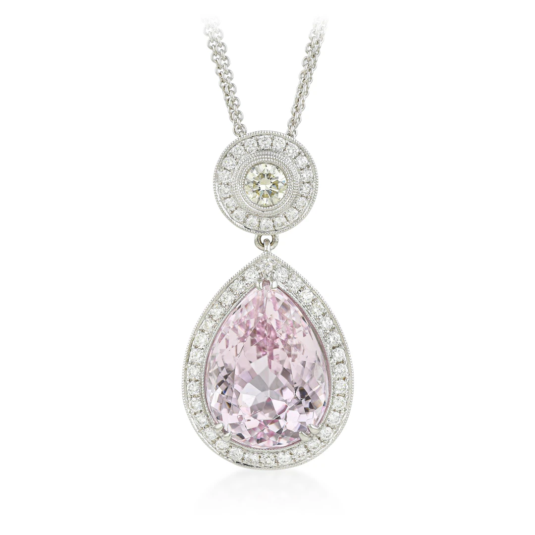 Kunzite and Diamond Pendant Necklace