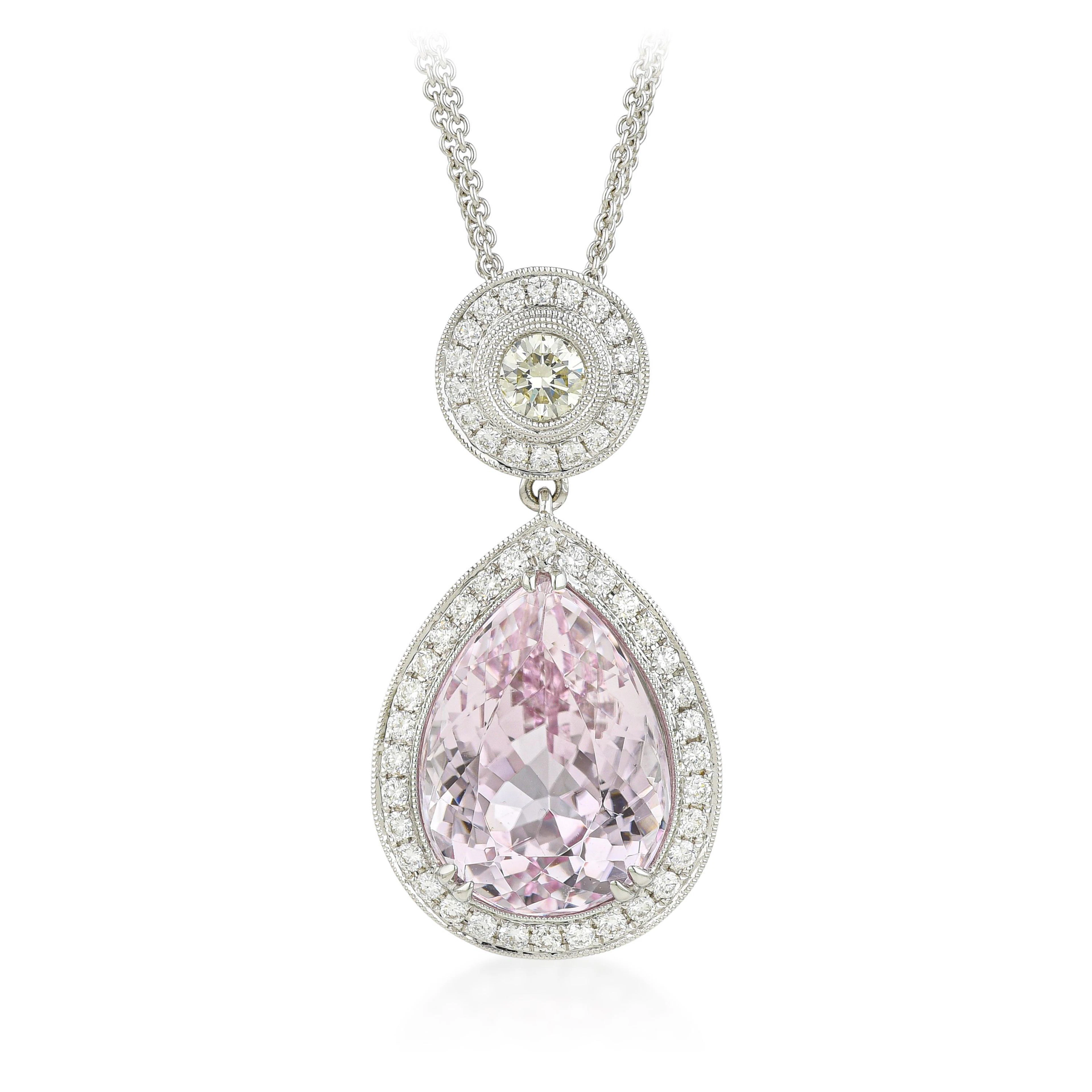 Kunzite and Diamond Pendant Necklace