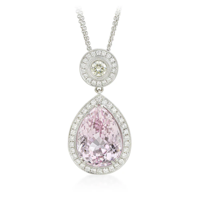 Kunzite and Diamond Pendant Necklace