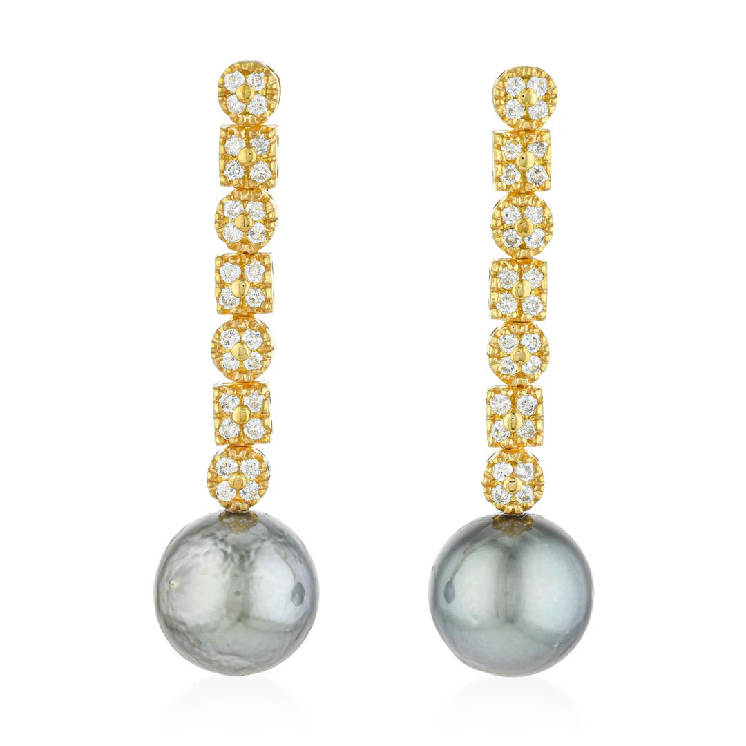 Black Tahitian Pearl and Diamond Earrings