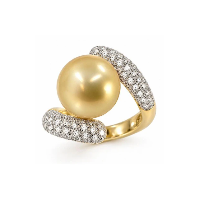 Deep Golden South Sea Pearl and Diamond Ring