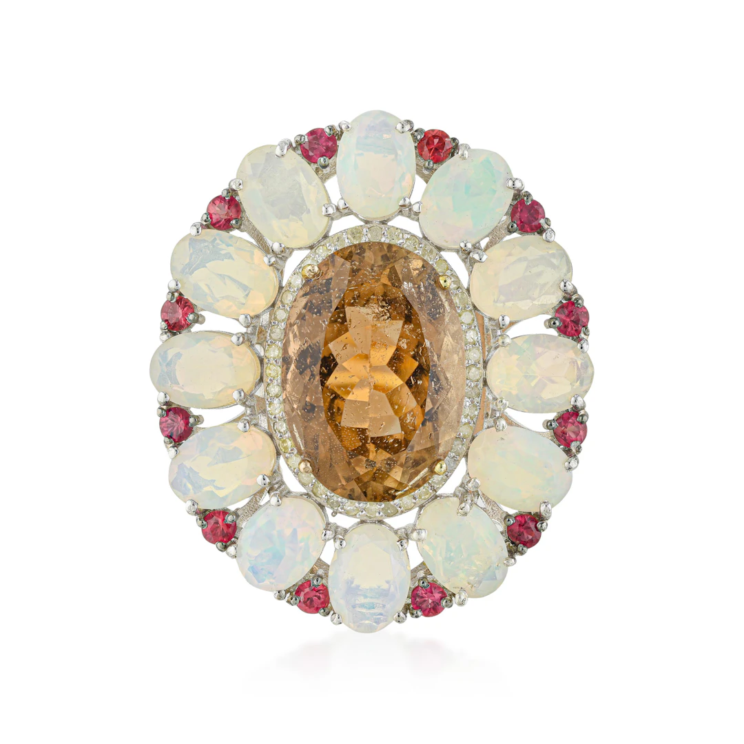 Imperial Topaz Opal Orange Sapphire and Diamond Ring