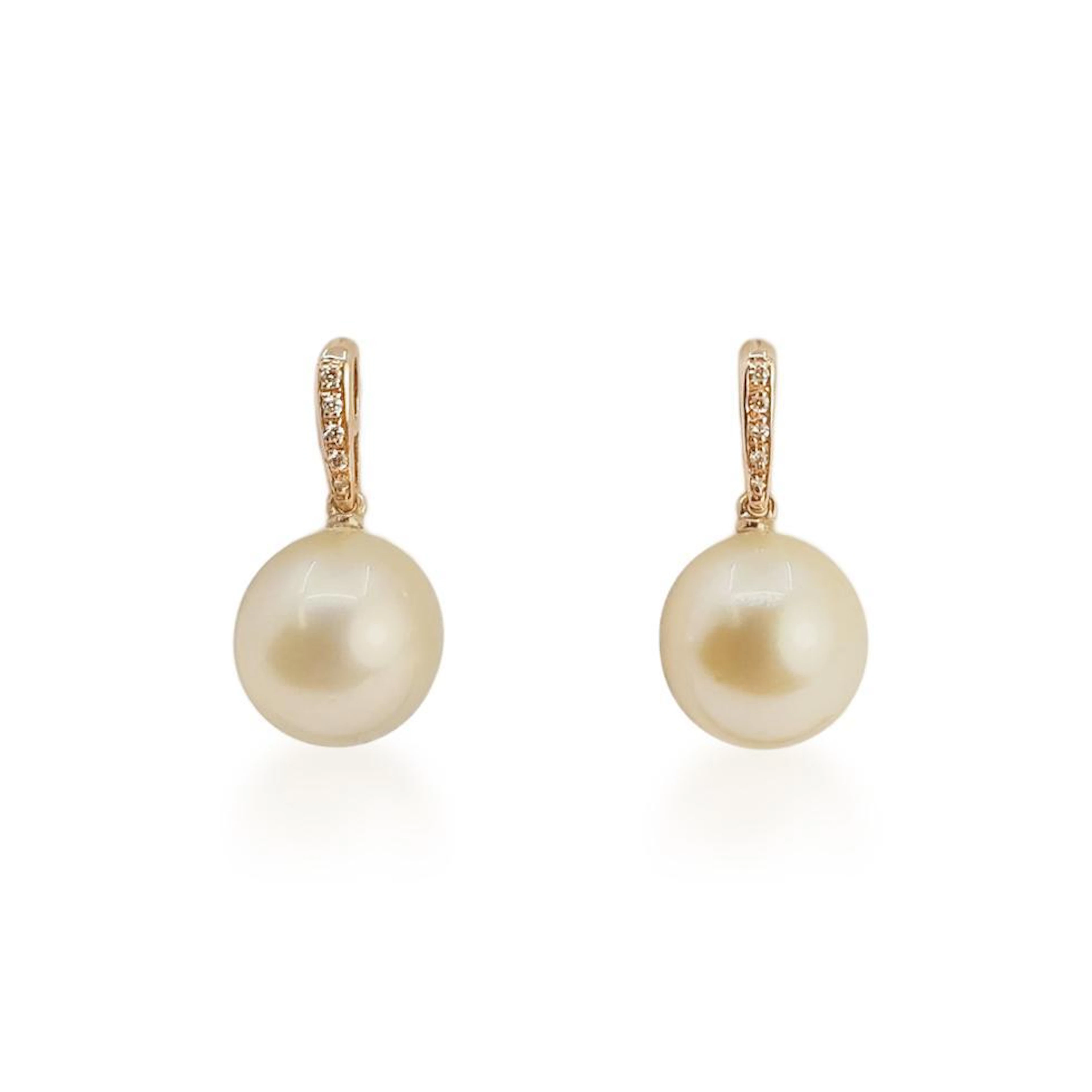 Golden South Sea Pearl and Diamond Drop Earrings