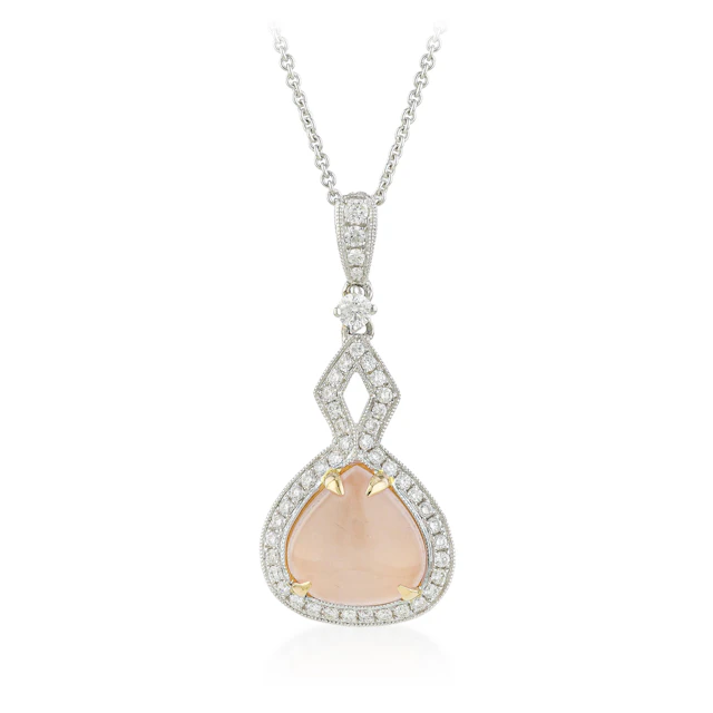 Rose Quartz and Diamond Pendant Necklace