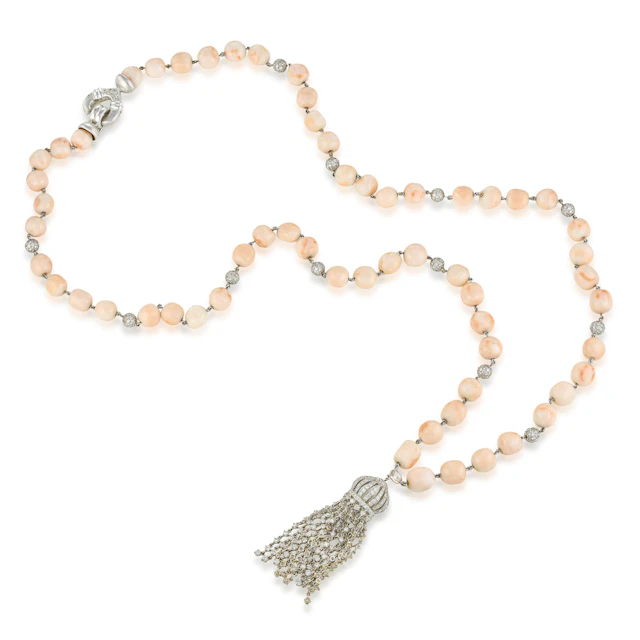 Coral and Diamond Lariat Necklace