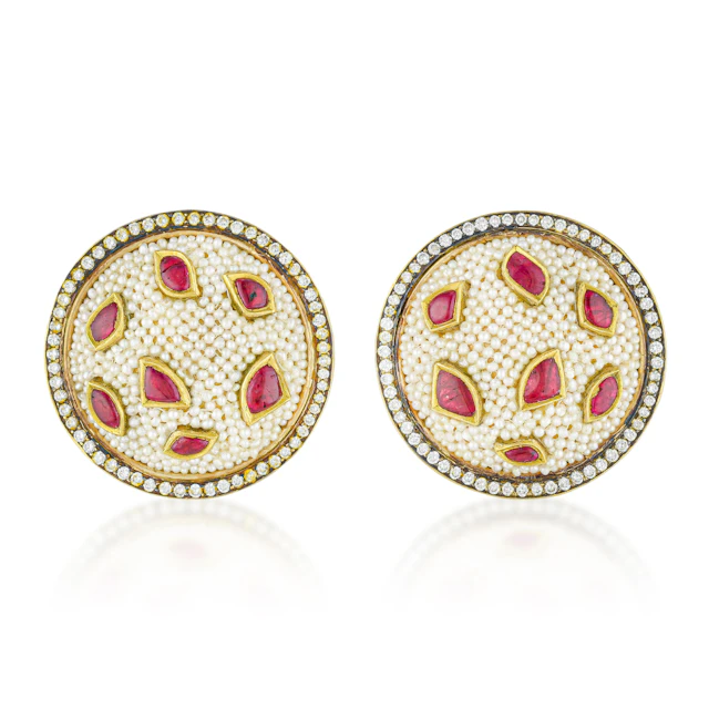 Seed Pearl Ruby and Diamond Earrings - No Reserve Lot