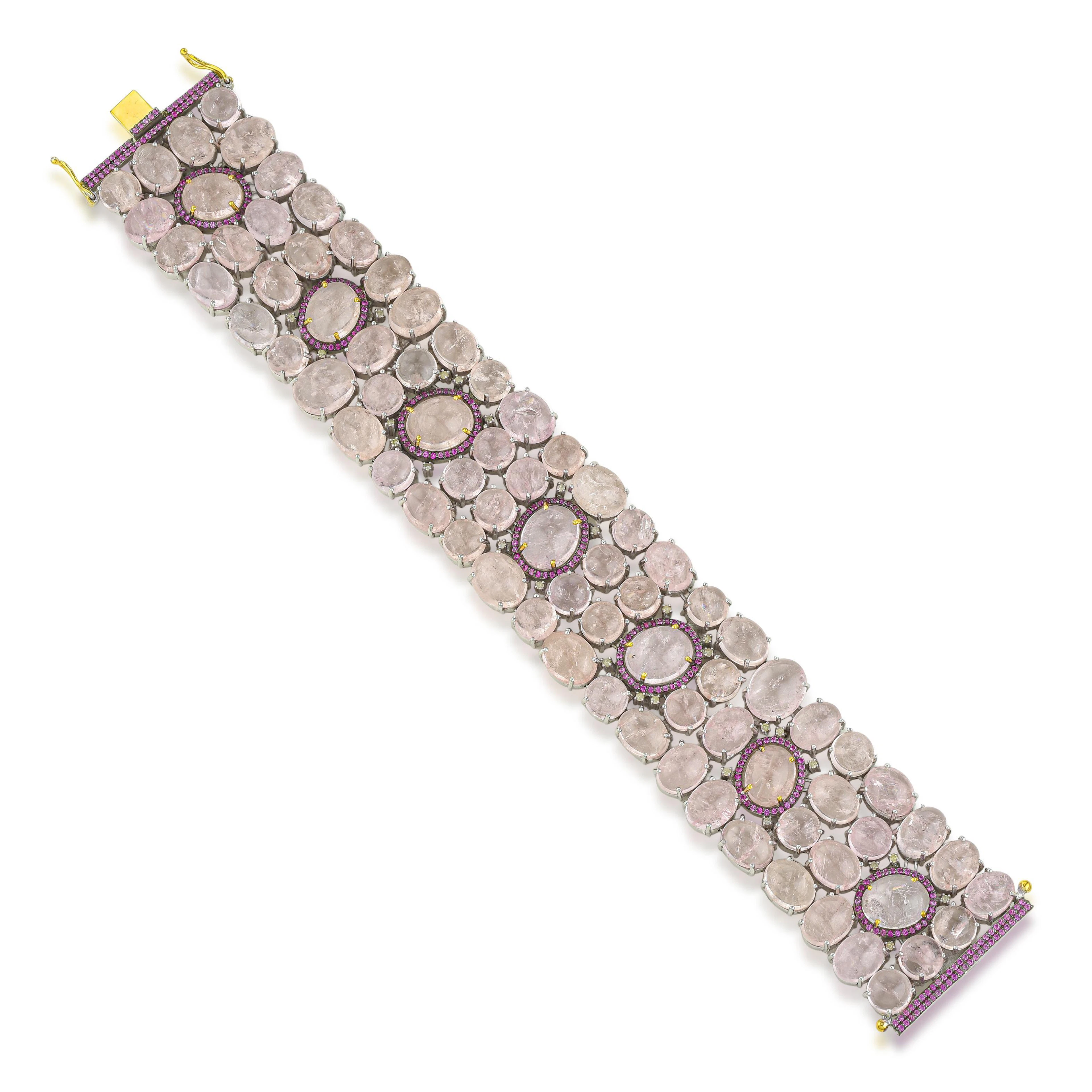 Morganite Cabochon Sapphire and Diamond Bracelet