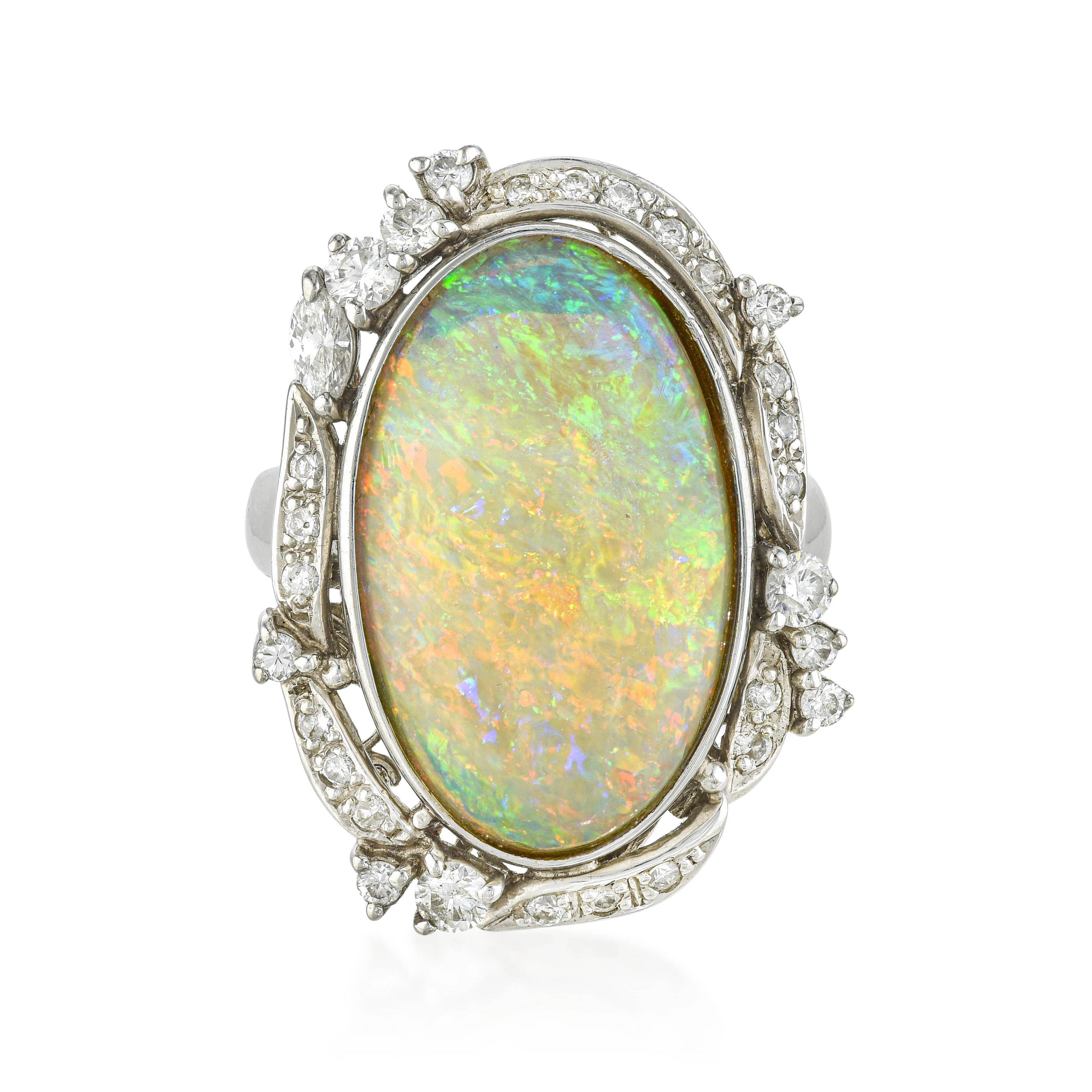 Vintage 6.62-Carat White Opal and Diamond Ring