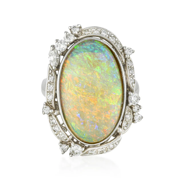 Vintage 6.62-Carat White Opal and Diamond Ring