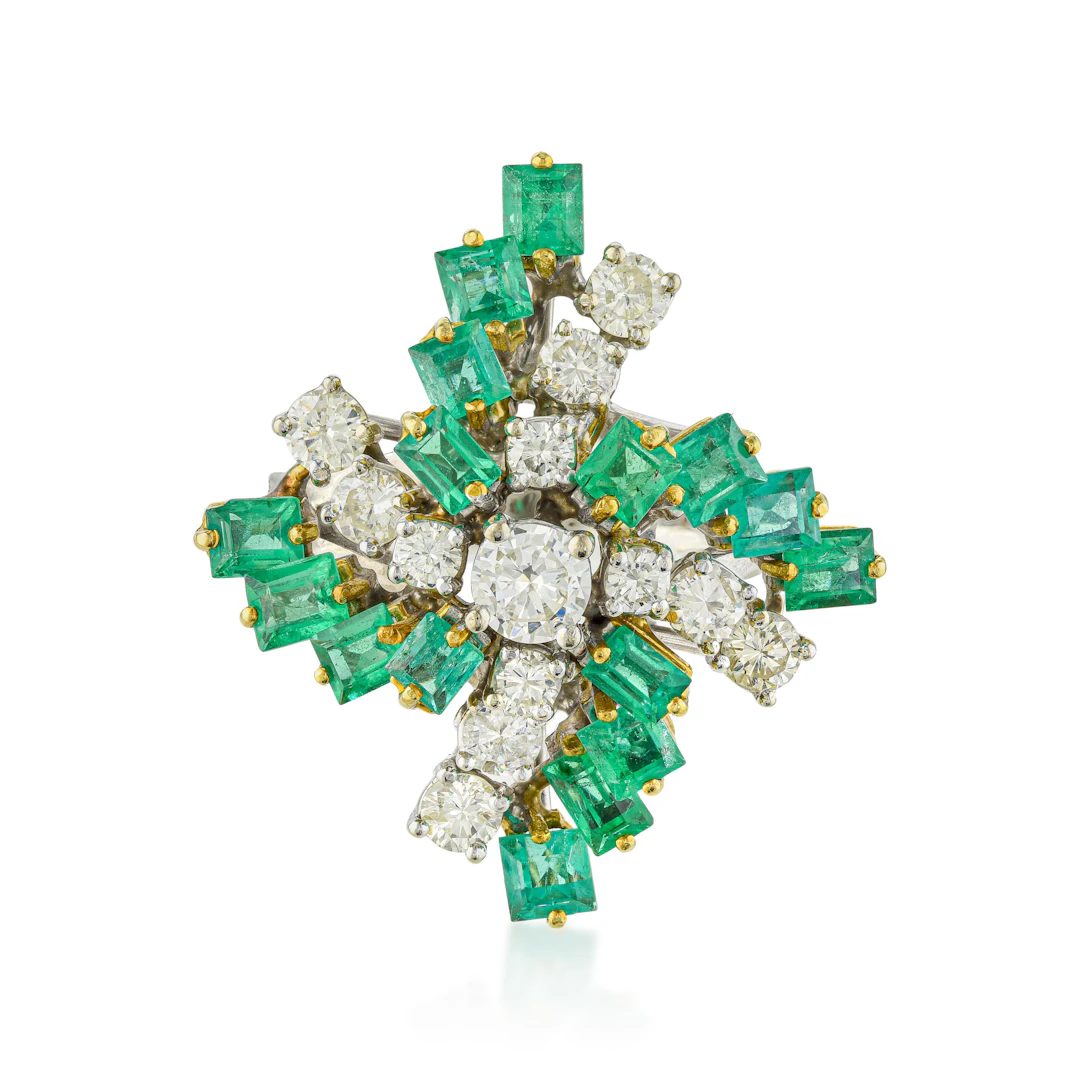 Emerald and Diamond Windmill Ring