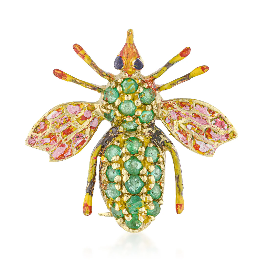 Vintage Enamel and Emerald Insect Pin