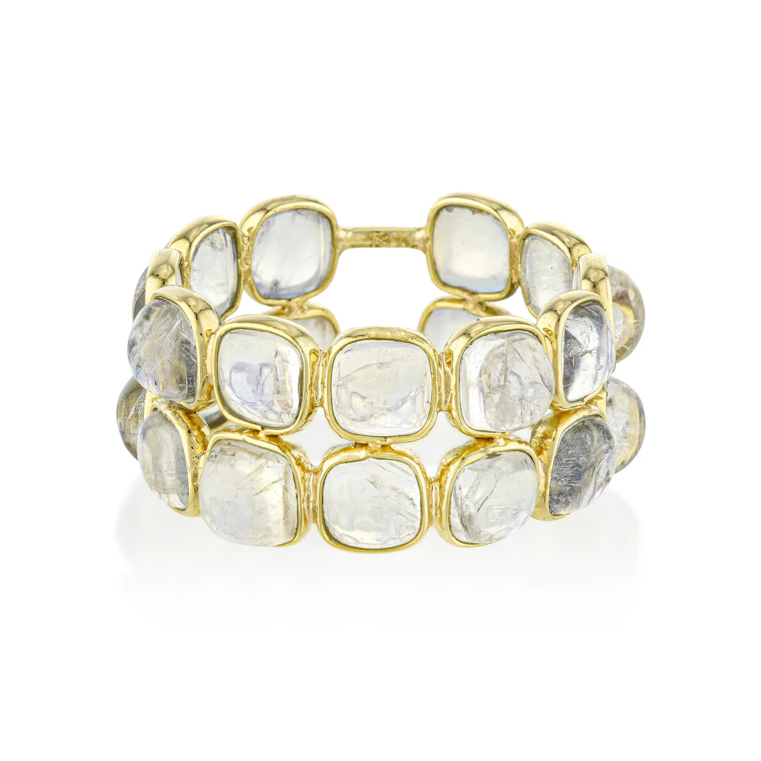 Rainbow Moonstone Double Band Ring