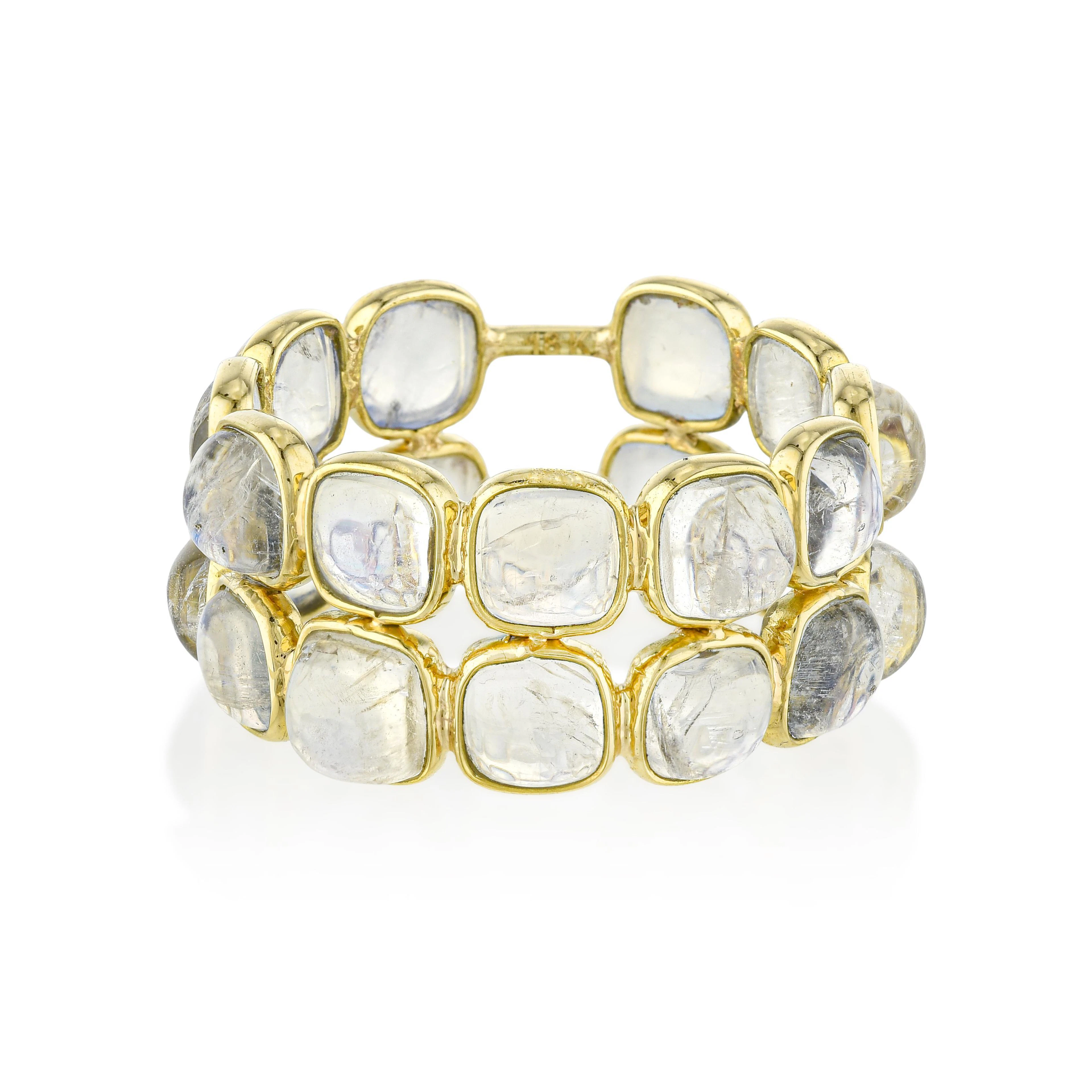 Rainbow Moonstone Double Band Ring