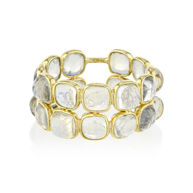 Rainbow Moonstone Double Band Ring
