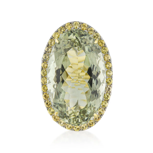 Green Prasiolite Orange Sapphire and Diamond Ring