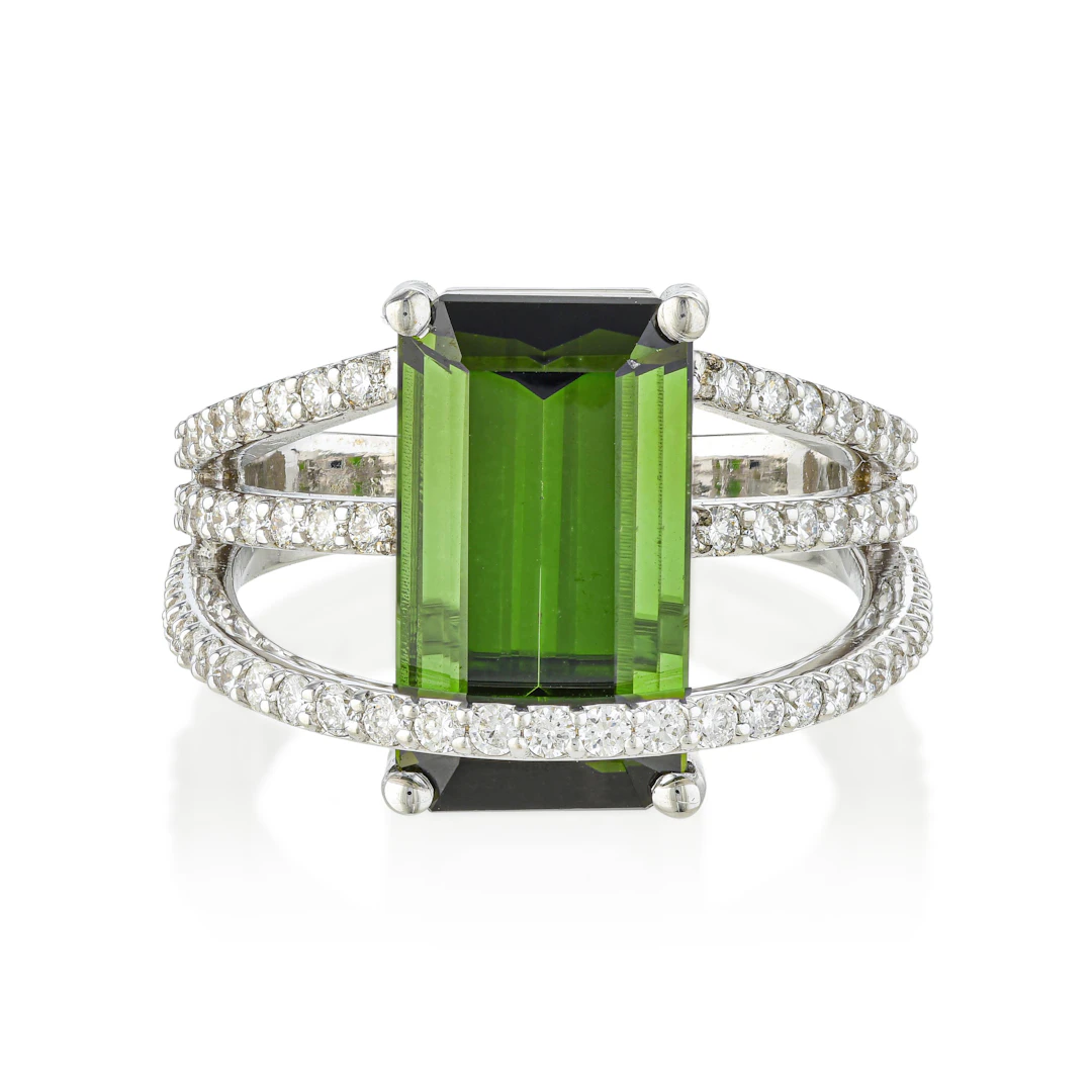 Green Tourmaline and Diamond Wrap Ring
