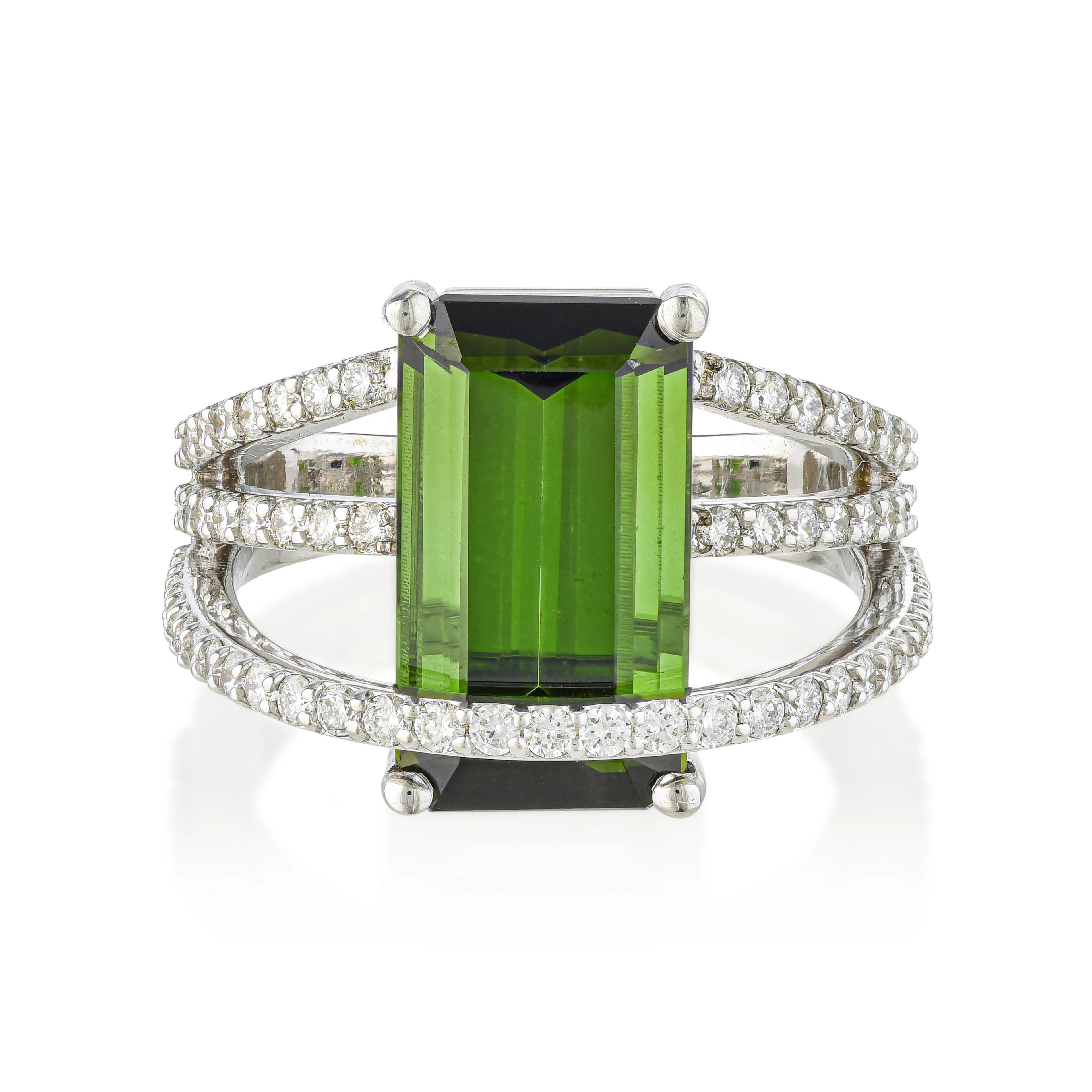 Green Tourmaline and Diamond Wrap Ring