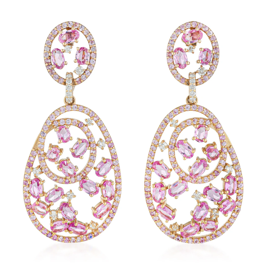 Pink Sapphire and Diamond Drop Earrings