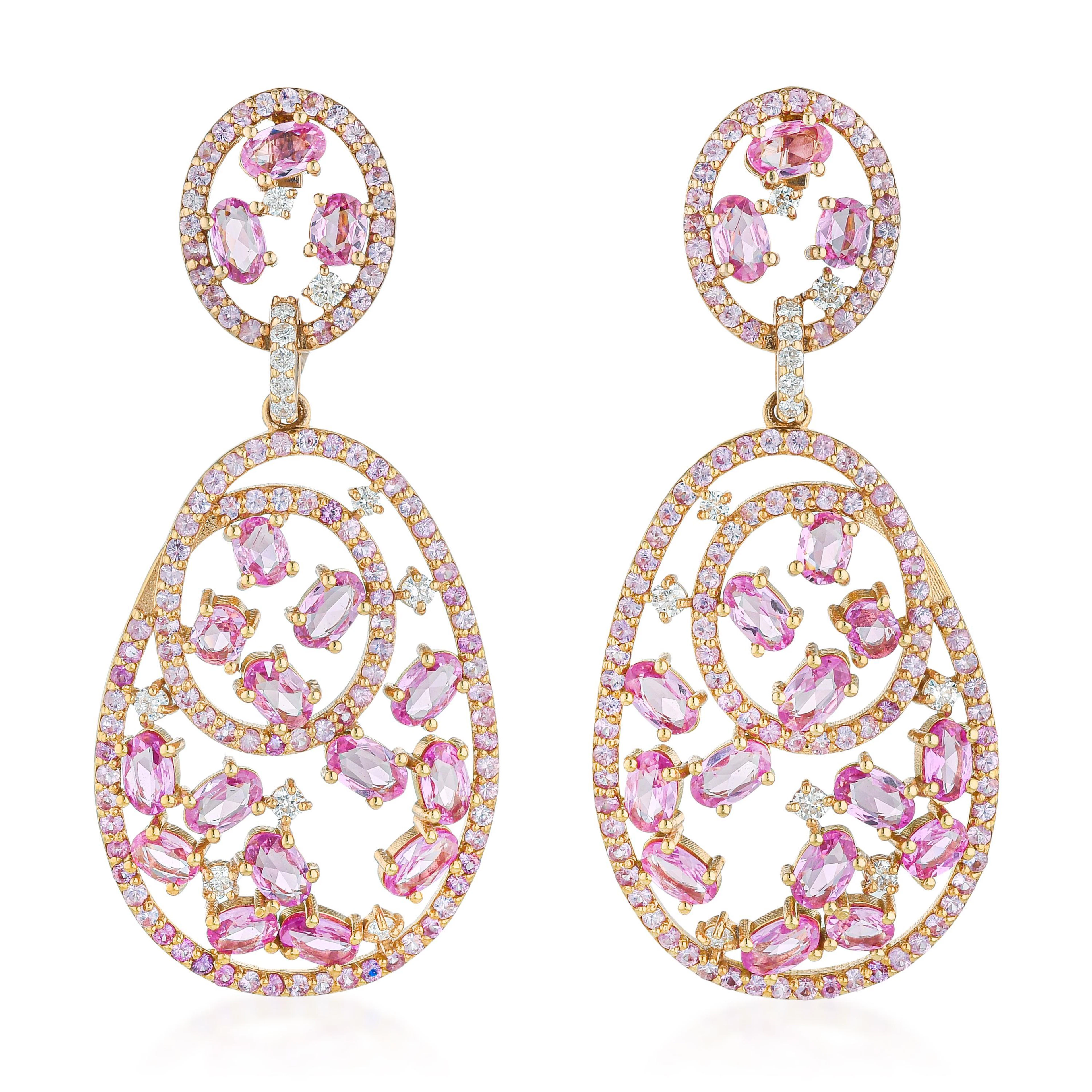 Pink Sapphire and Diamond Drop Earrings
