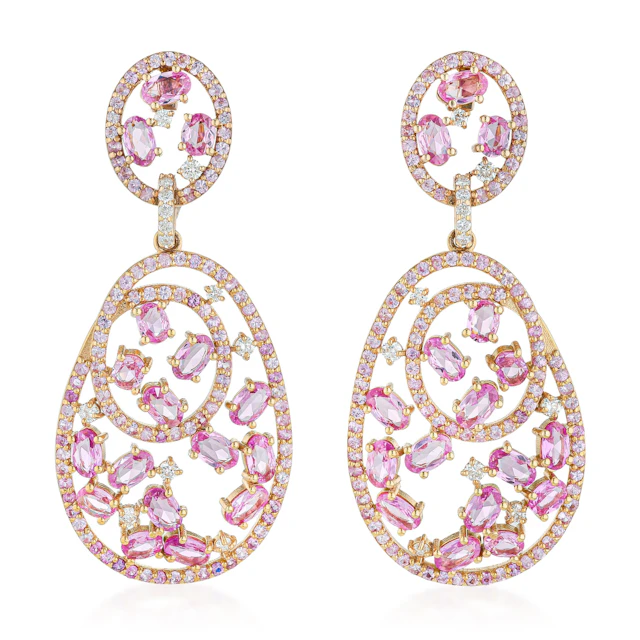 Pink Sapphire and Diamond Drop Earrings