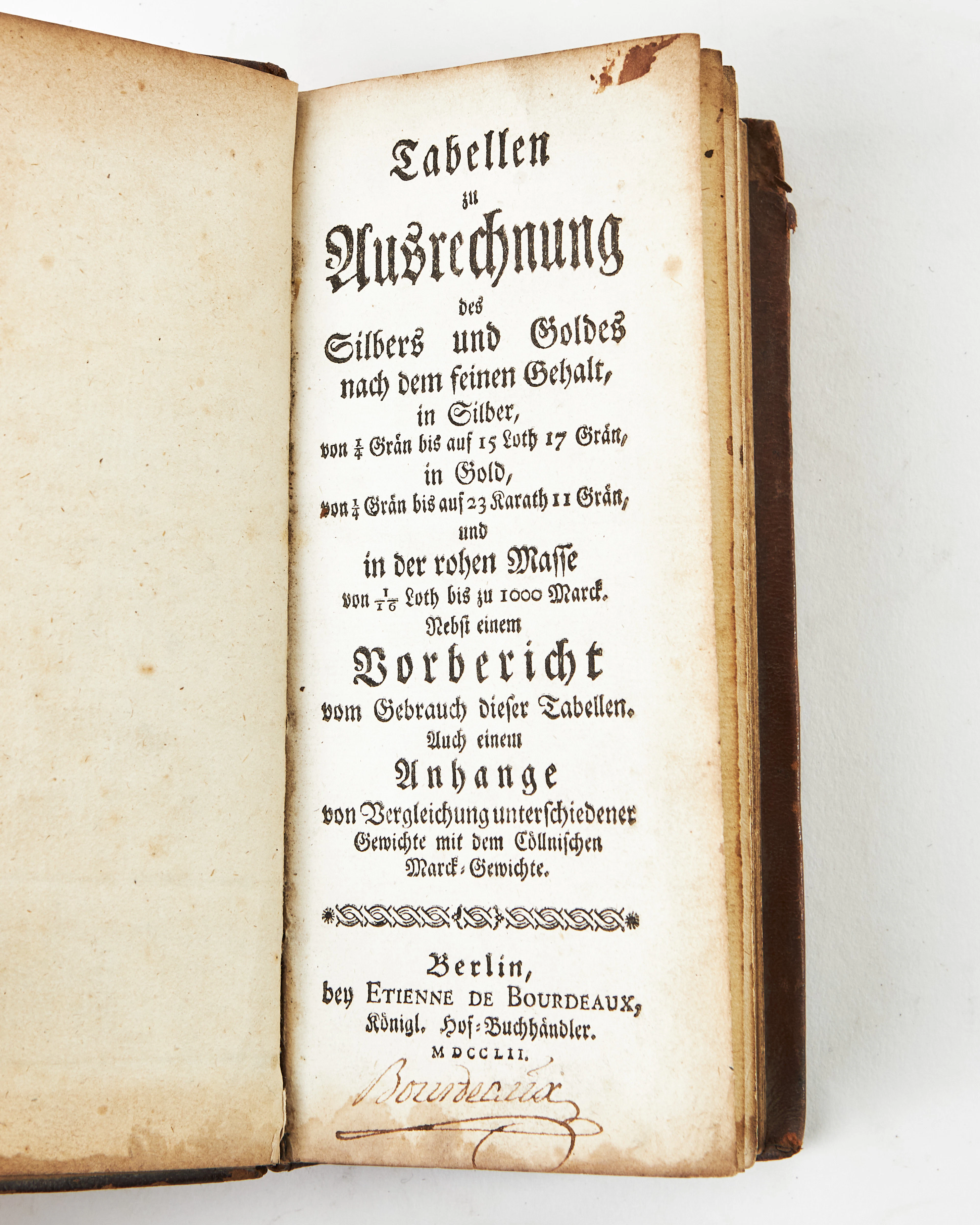 TABELL FÖR GULD OCH SILVER, BERLIN 1752.