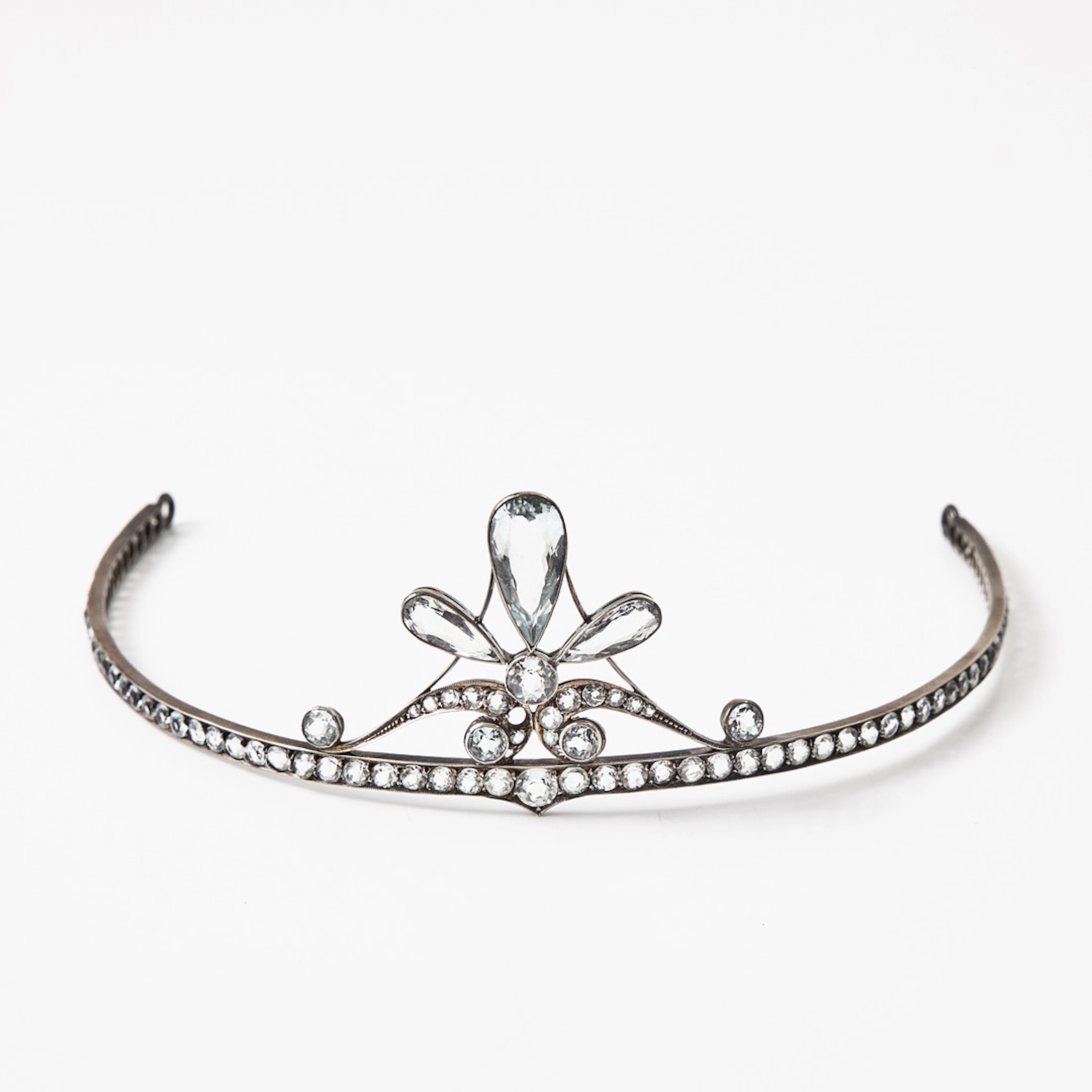 DIADEM, silver, akvamarin och bergkristall. 1920-tal.