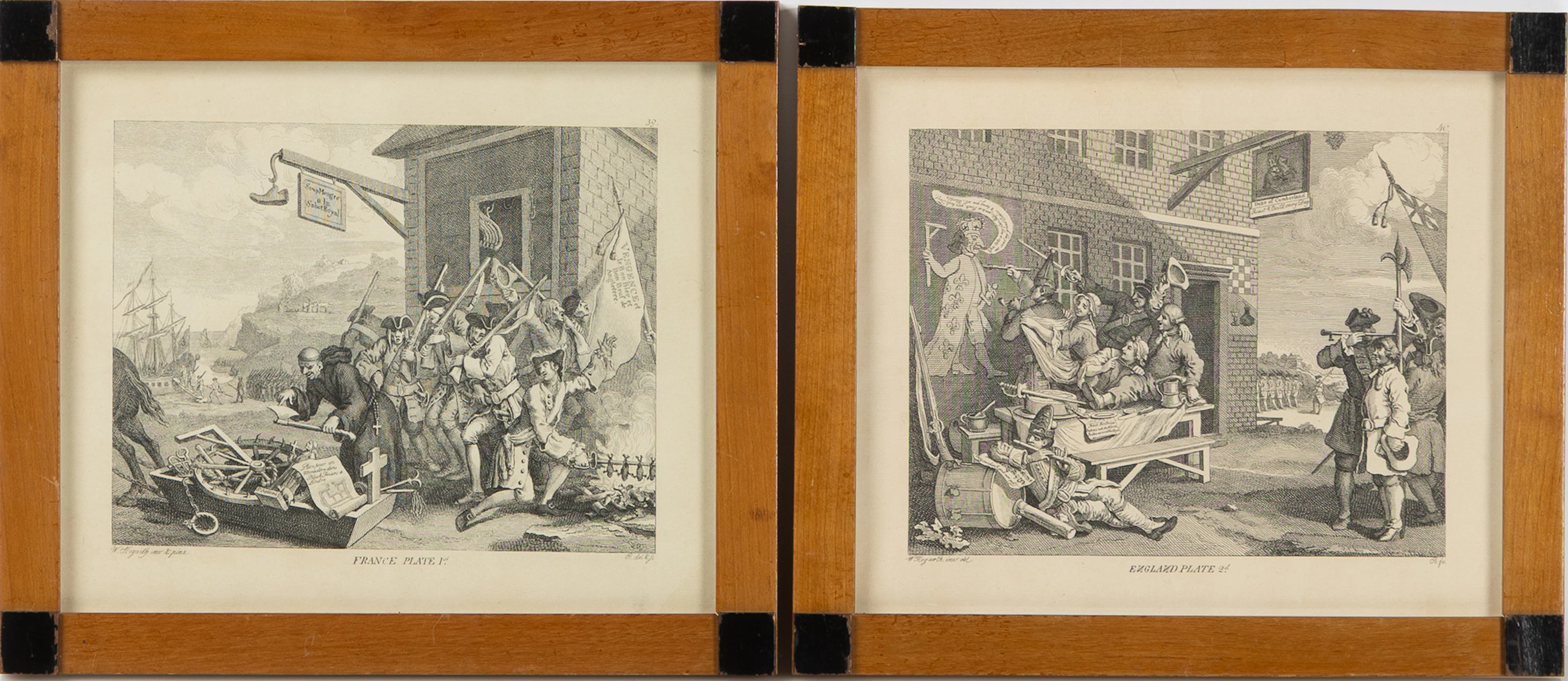 WILLIAM HOGARTH. EFTER. Gravyrer, 2 st, "France Plate 1" och "England