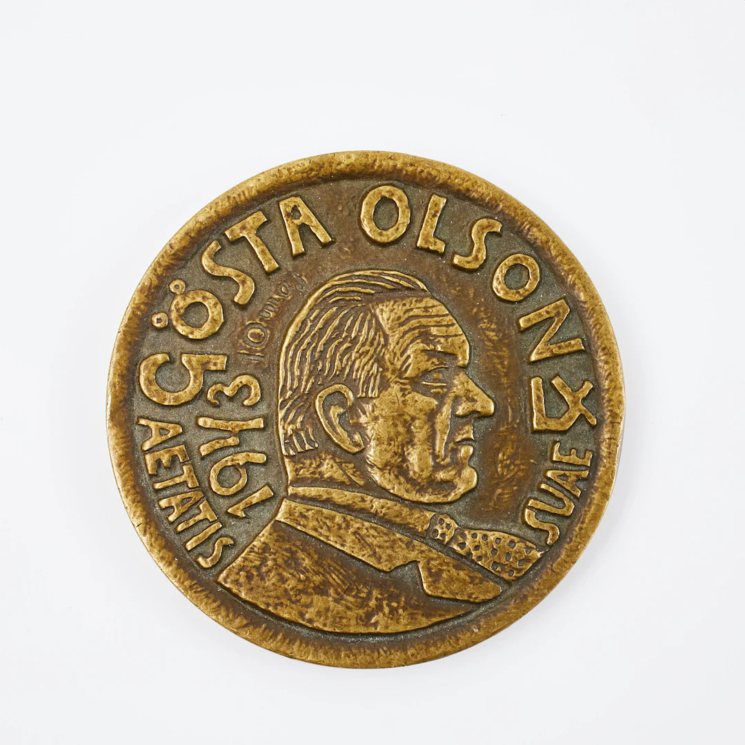 BROR HJORTH. Medalj, brons, Gösta Olsson 60 år, Svensk Franska Konstgalleriet