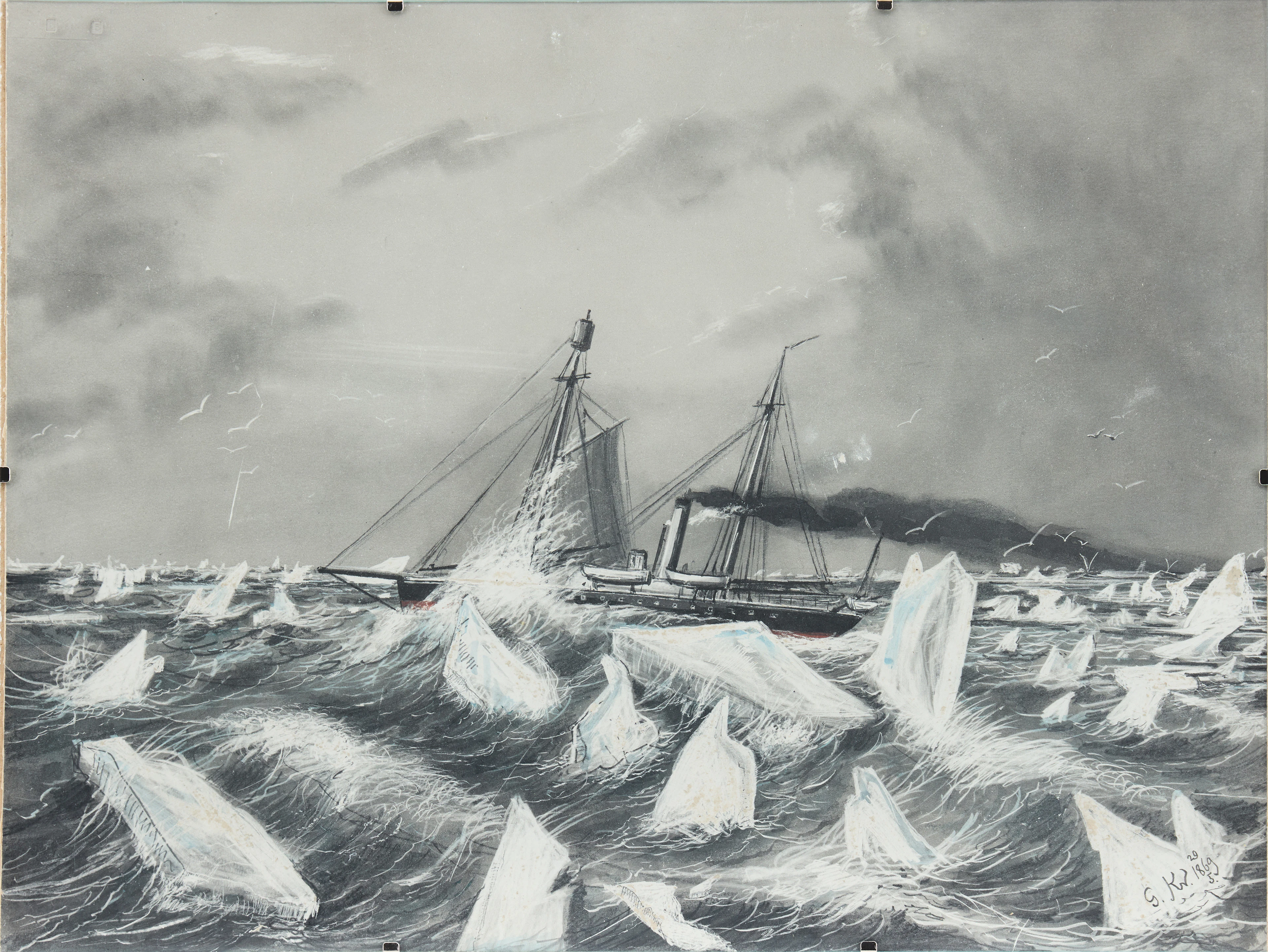 GERHARD PHILIP VON KRUSENSTIERNA (1840-1907). ÅNGAREN SOFIA VID SPETSBERGSEXPEDI