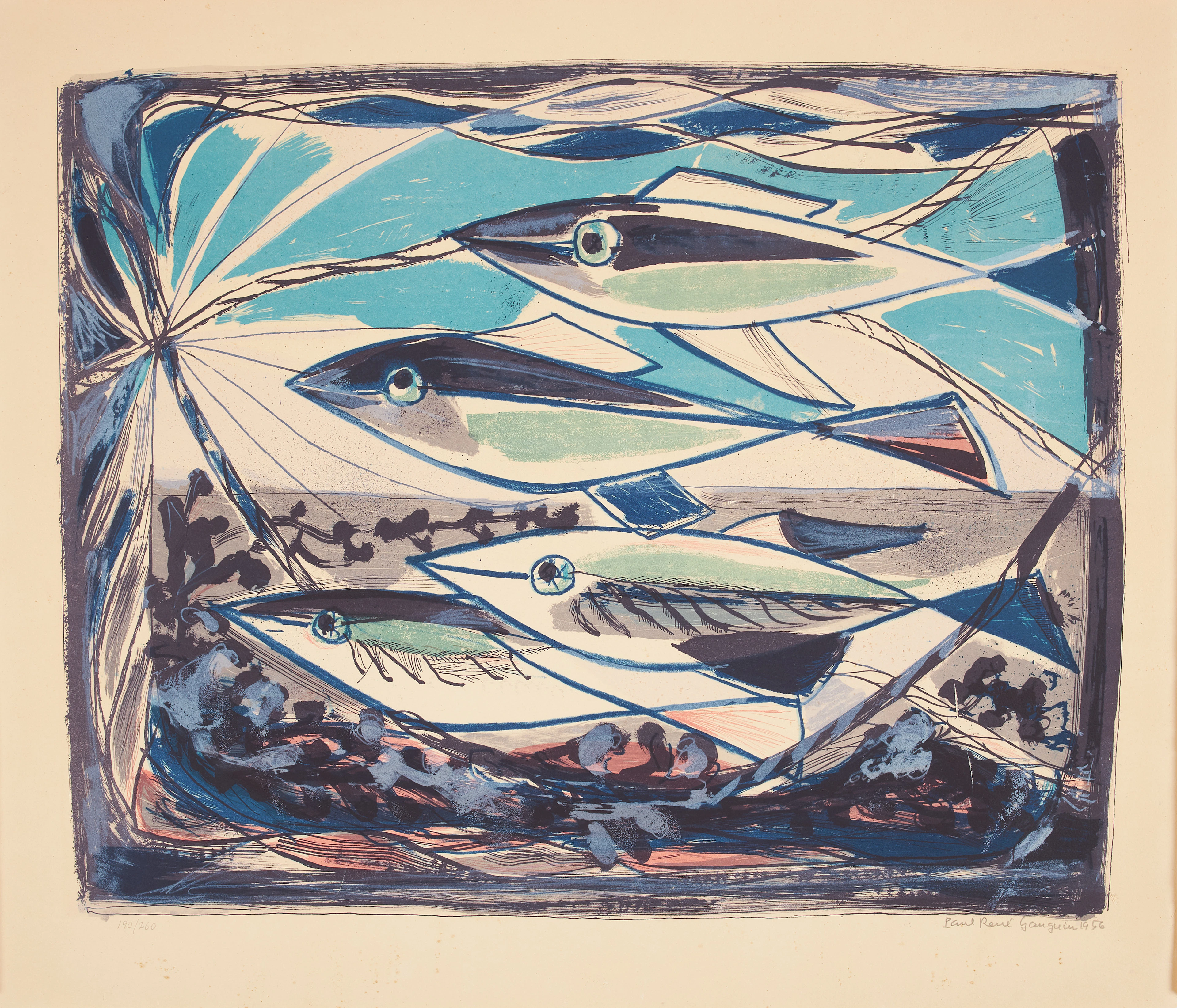 PAUL RENÉ GAUGUIN. Fiskar, signerad och daterad 1956, numrerad 190/260