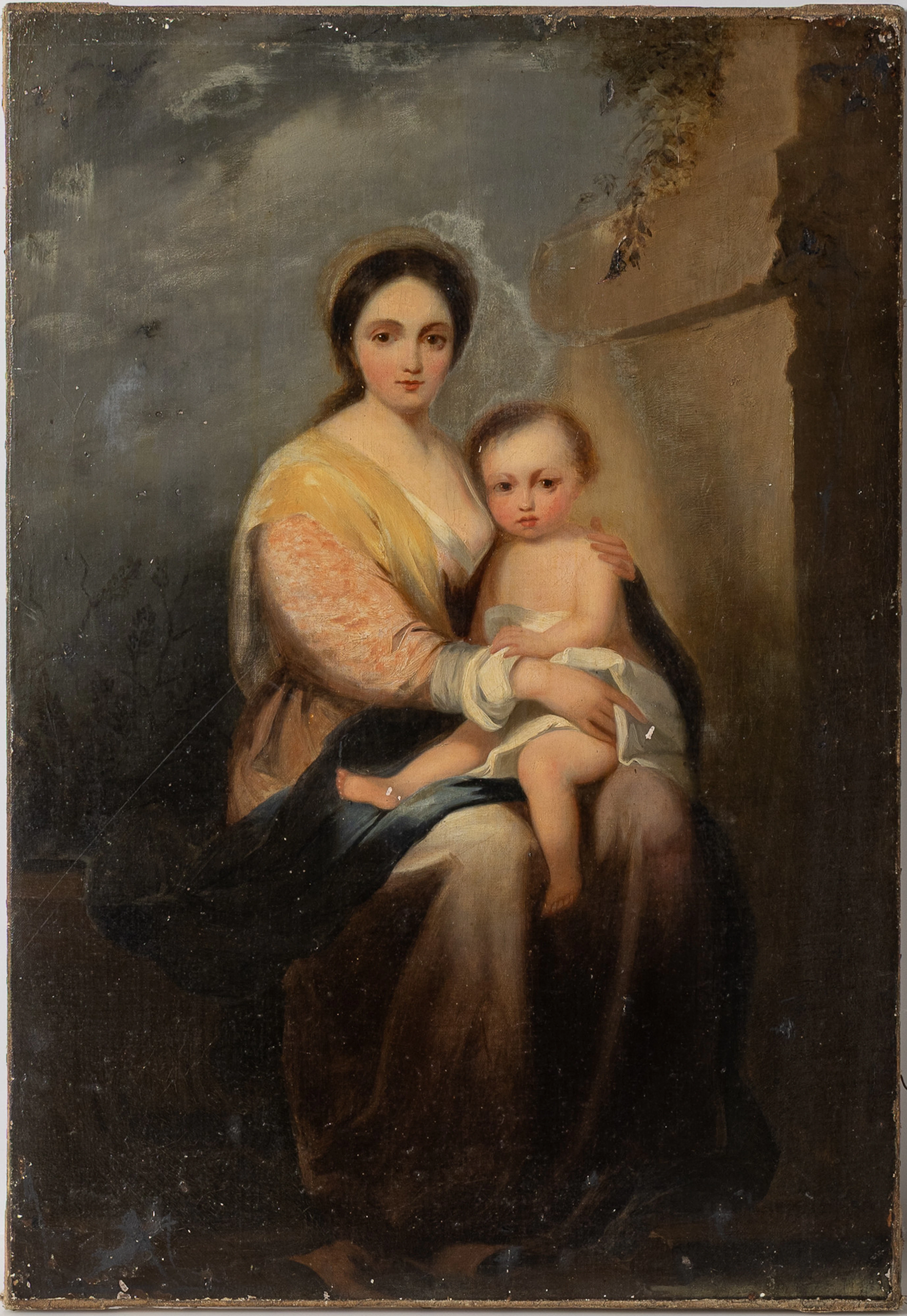 OKÄND KONSTNÄR. Madonna med barn, olja på duk, England omkring 1860.