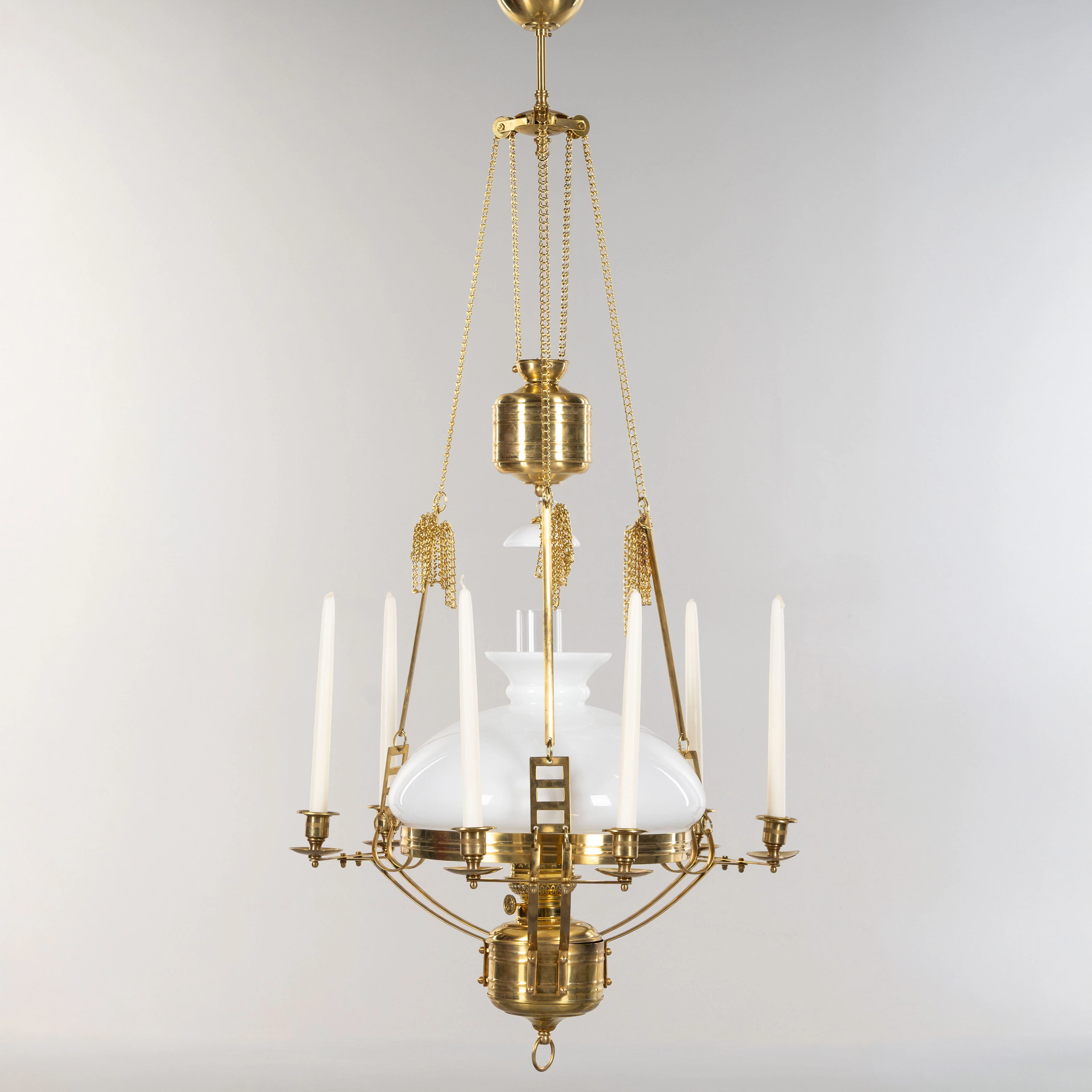 TAKFOTOGENLAMPA, "Tromtö", mässing och opalinglas, Karlskrona Lampfabrik.